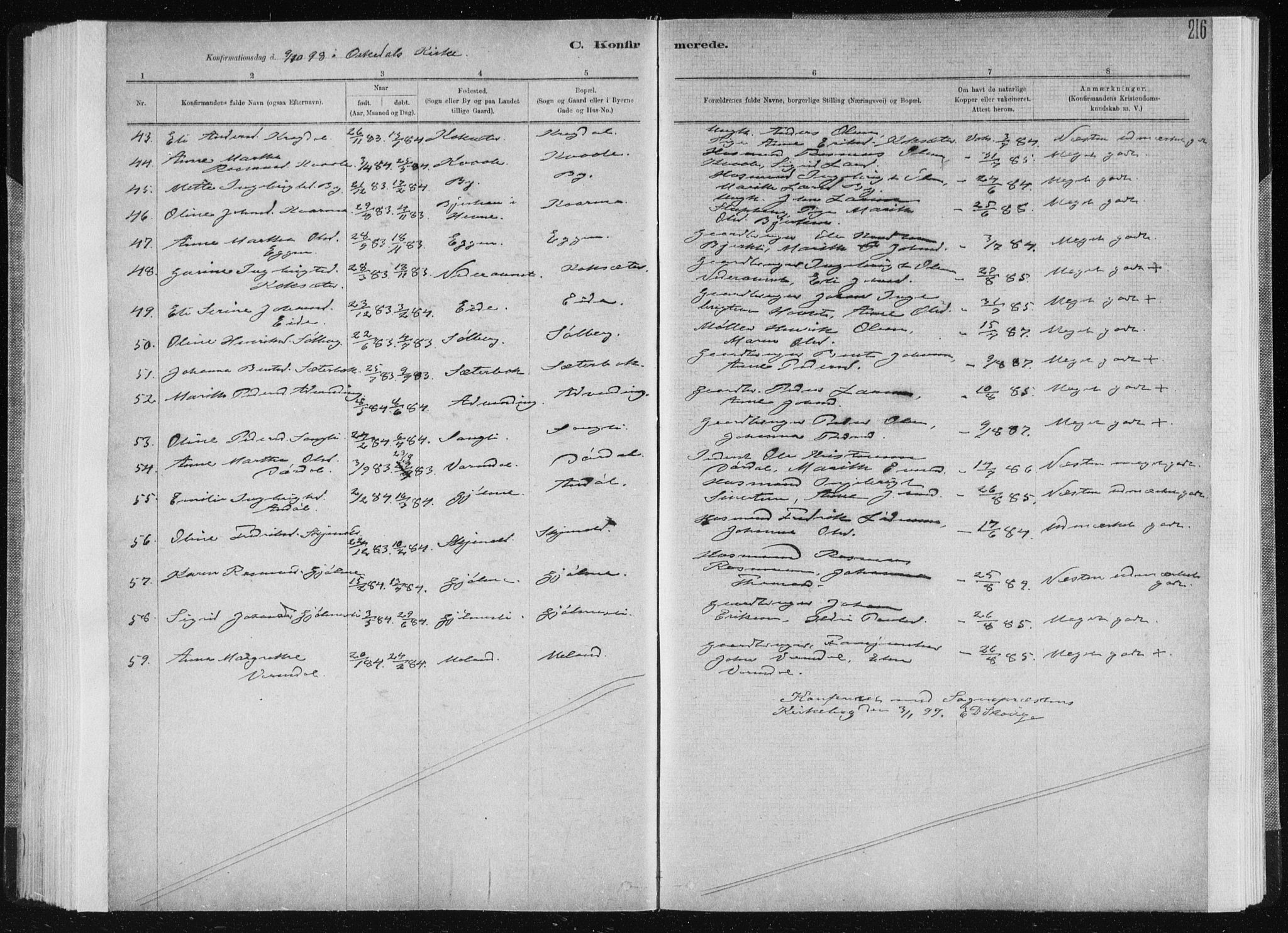 Ministerialprotokoller, klokkerbøker og fødselsregistre - Sør-Trøndelag, SAT/A-1456/668/L0818: Klokkerbok nr. 668C07, 1885-1898, s. 216