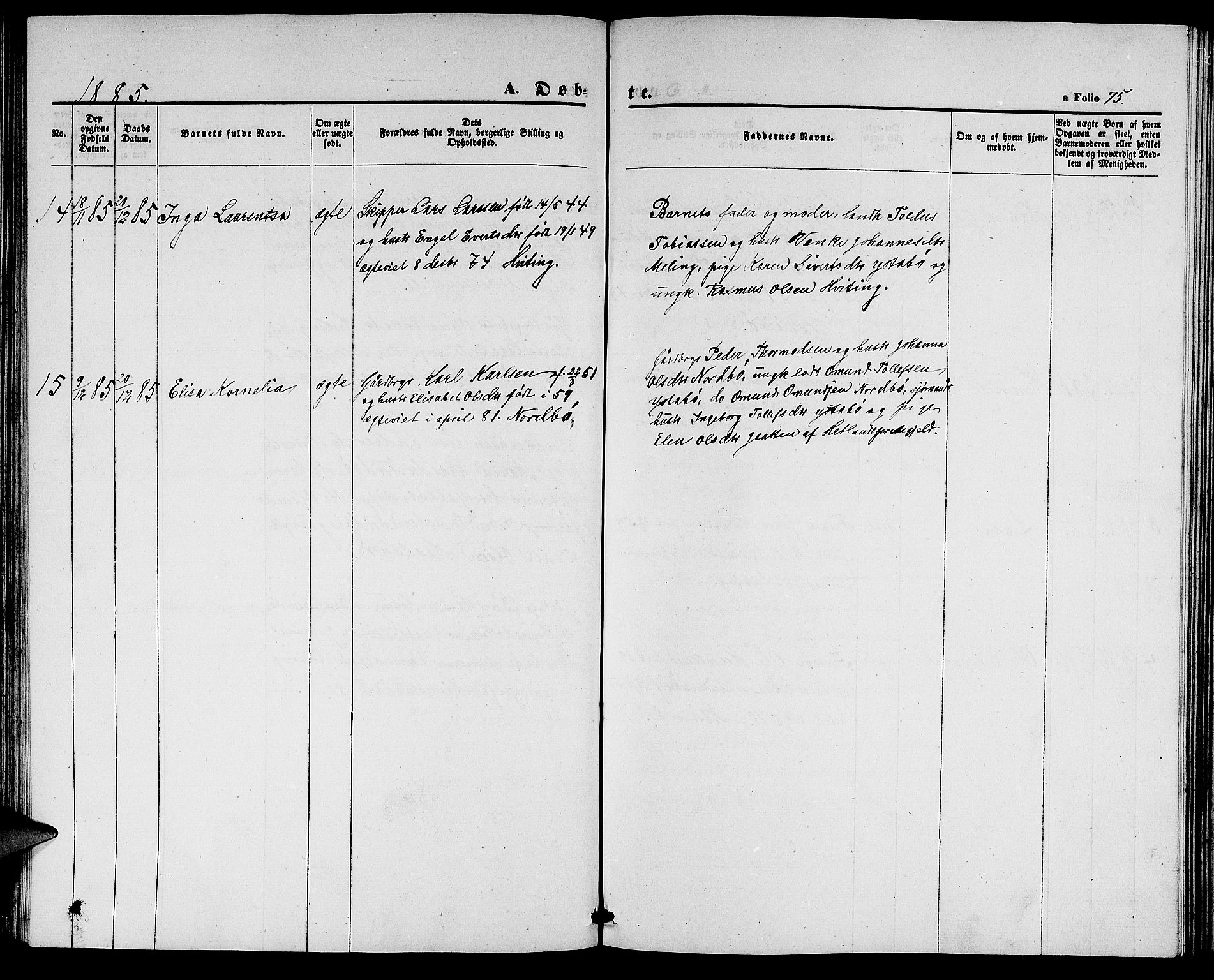 Rennesøy sokneprestkontor, SAST/A -101827/H/Ha/Hab/L0003: Klokkerbok nr. B 3, 1855-1888, s. 75