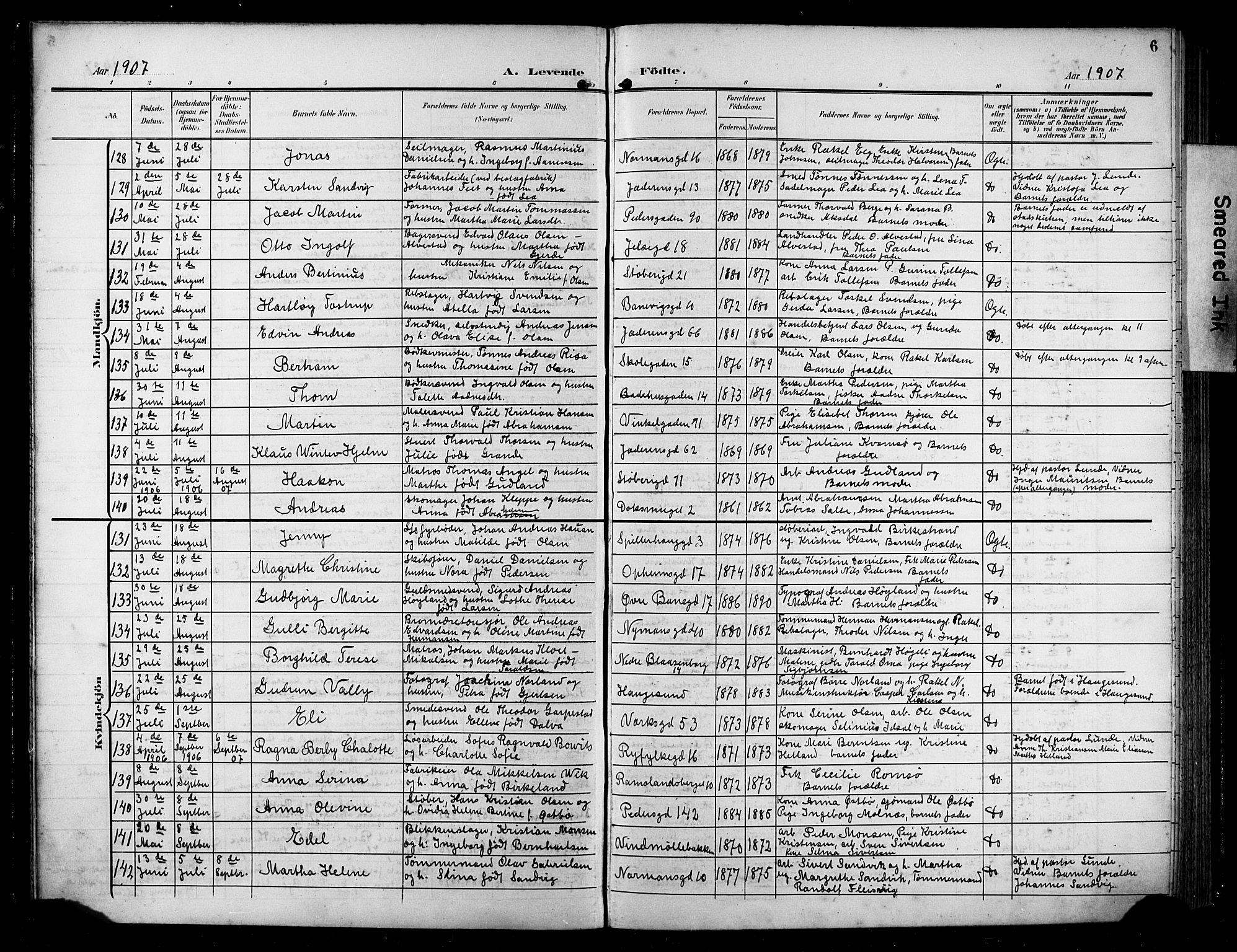 St. Johannes sokneprestkontor, AV/SAST-A-101814/001/30/30BB/L0006: Klokkerbok nr. B 6, 1907-1917, s. 6