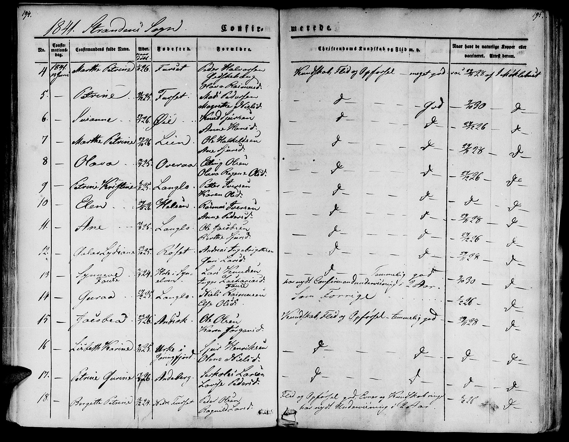 Ministerialprotokoller, klokkerbøker og fødselsregistre - Møre og Romsdal, SAT/A-1454/520/L0274: Ministerialbok nr. 520A04, 1827-1864, s. 194-195