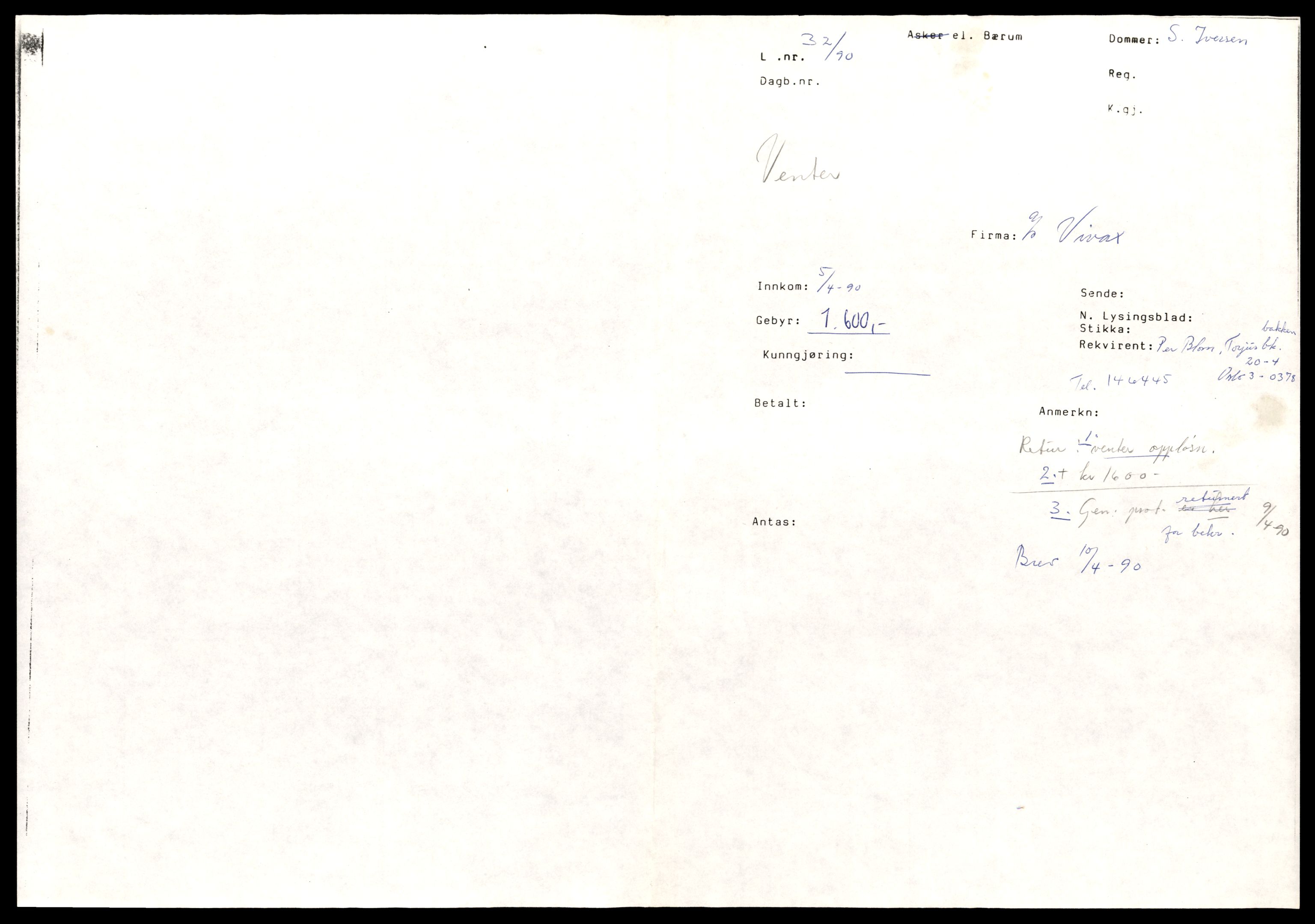 Asker og Bærum tingrett, AV/SAT-A-10379/K/Kb/Kbb/L0157: Aksjeselskap og andelslag i Bærum, Viv - Wii, 1944-1989, s. 1