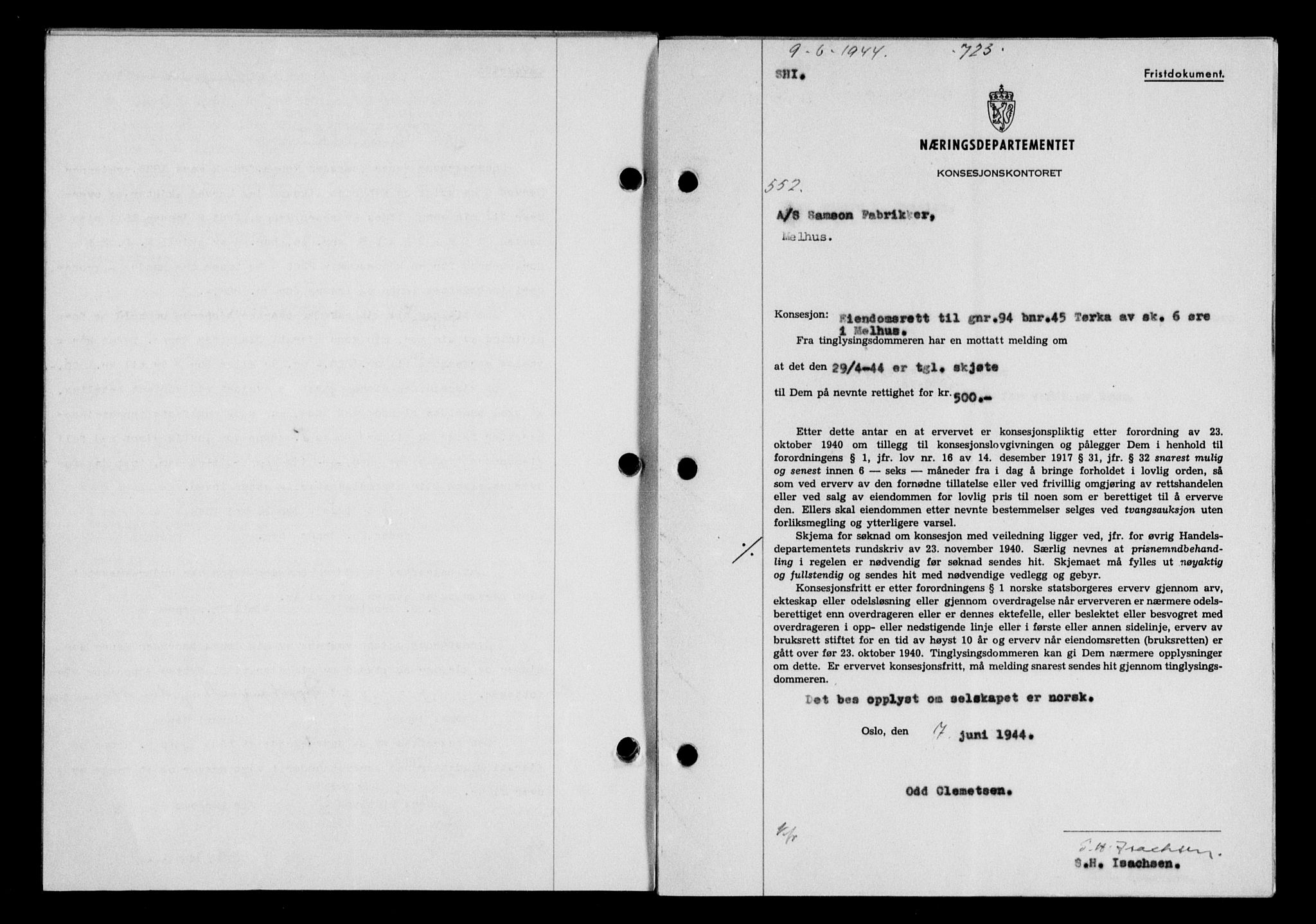 Gauldal sorenskriveri, SAT/A-0014/1/2/2C/L0057: Pantebok nr. 62, 1943-1944, Dagboknr: 552/1944