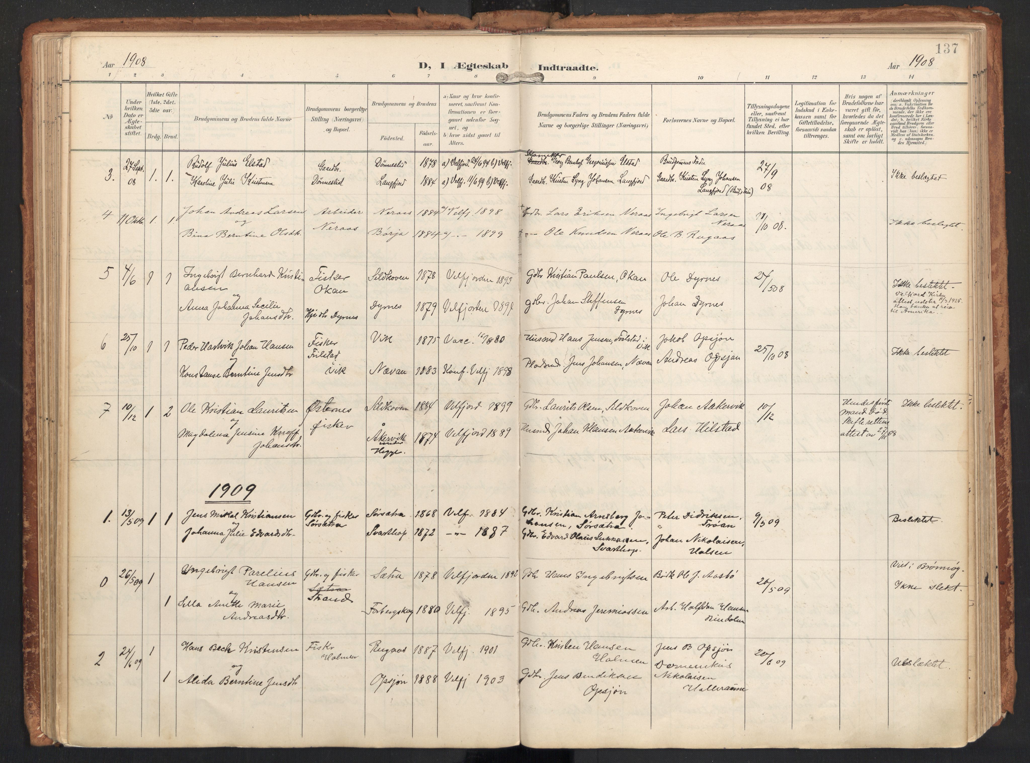 Ministerialprotokoller, klokkerbøker og fødselsregistre - Nordland, AV/SAT-A-1459/814/L0227: Ministerialbok nr. 814A08, 1899-1920, s. 137