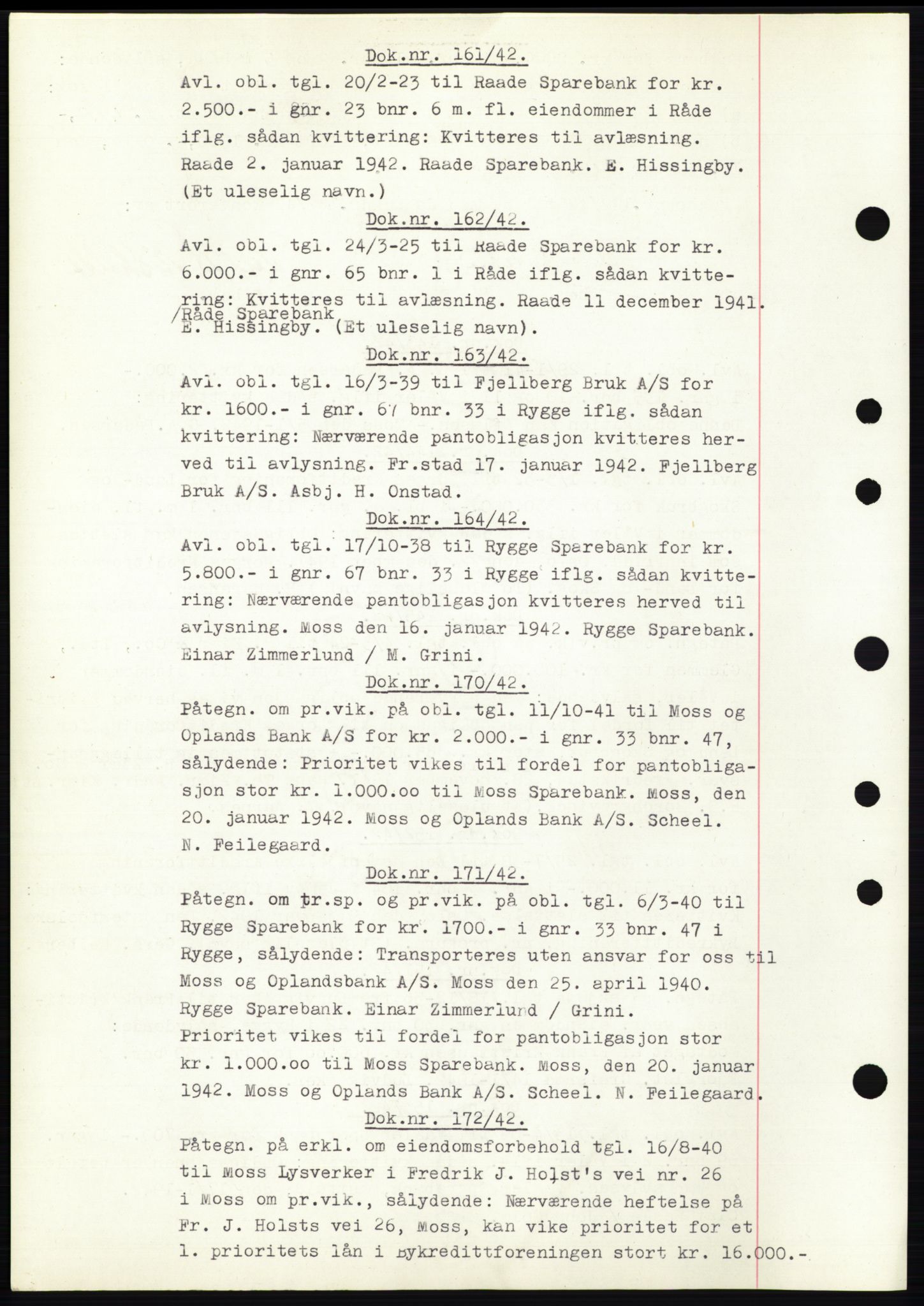 Moss sorenskriveri, SAO/A-10168: Pantebok nr. C10, 1938-1950, Dagboknr: 161/1942