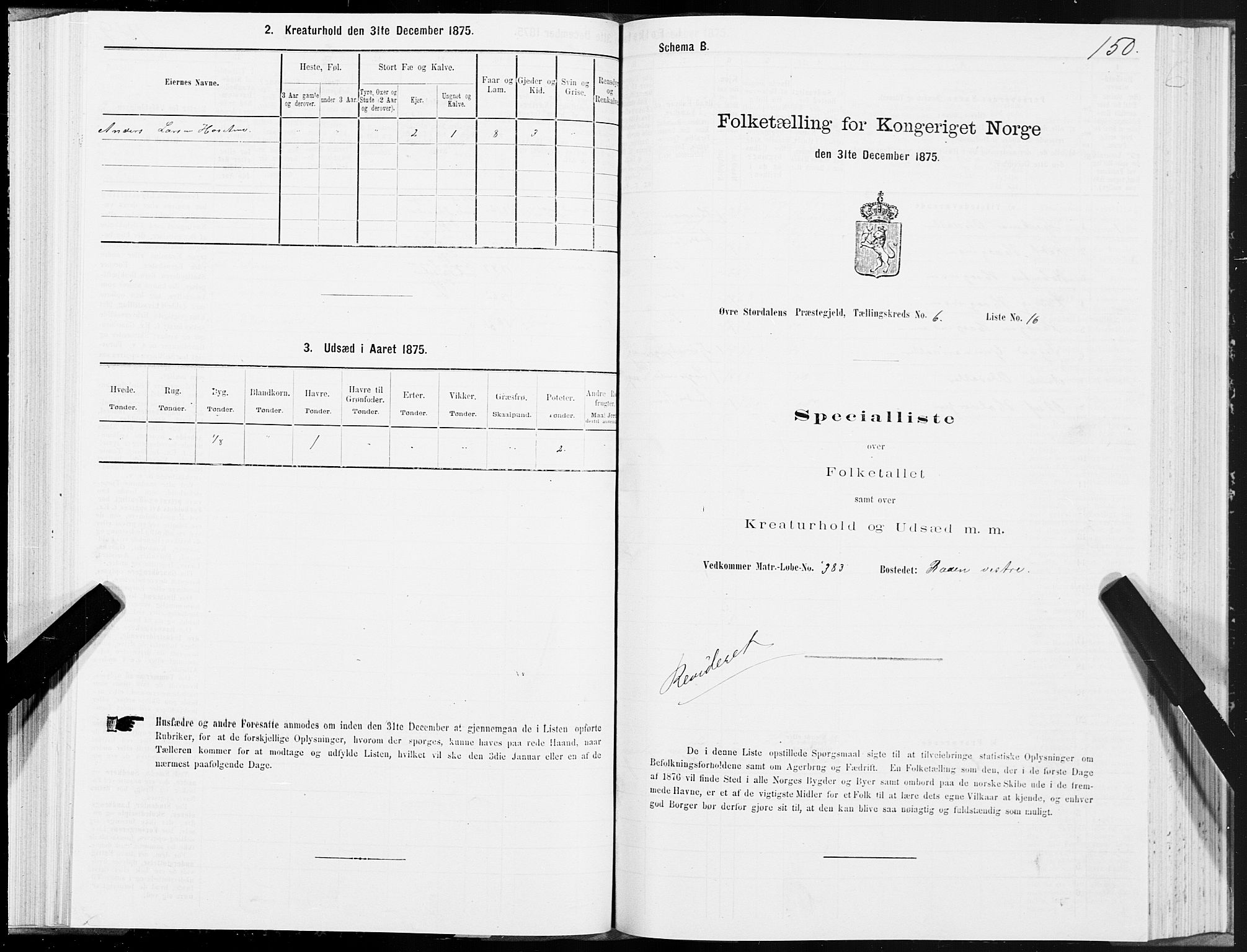 SAT, Folketelling 1875 for 1711P Øvre Stjørdal prestegjeld, 1875, s. 3150
