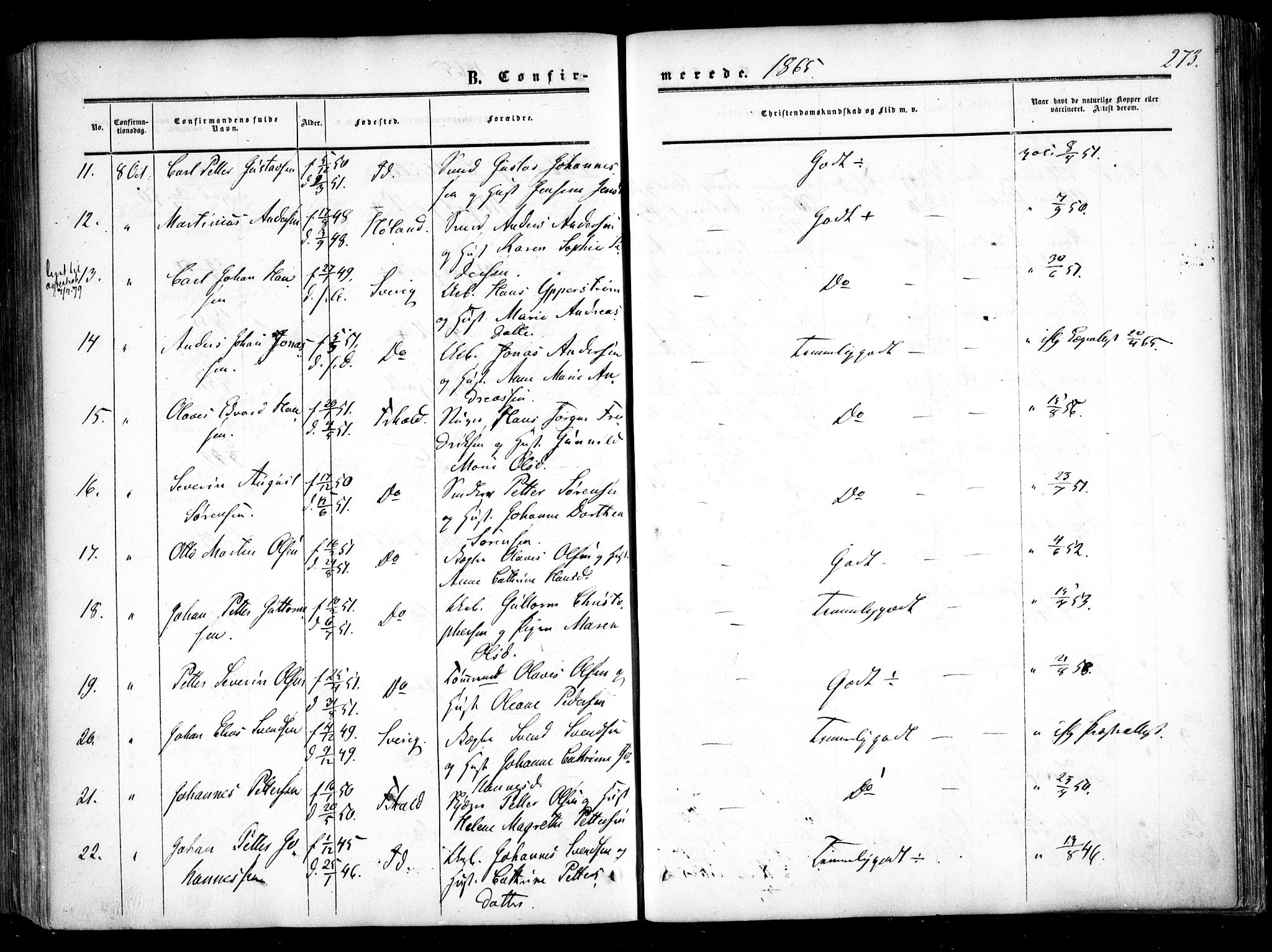 Halden prestekontor Kirkebøker, AV/SAO-A-10909/F/Fa/L0007: Ministerialbok nr. I 7, 1857-1865, s. 273
