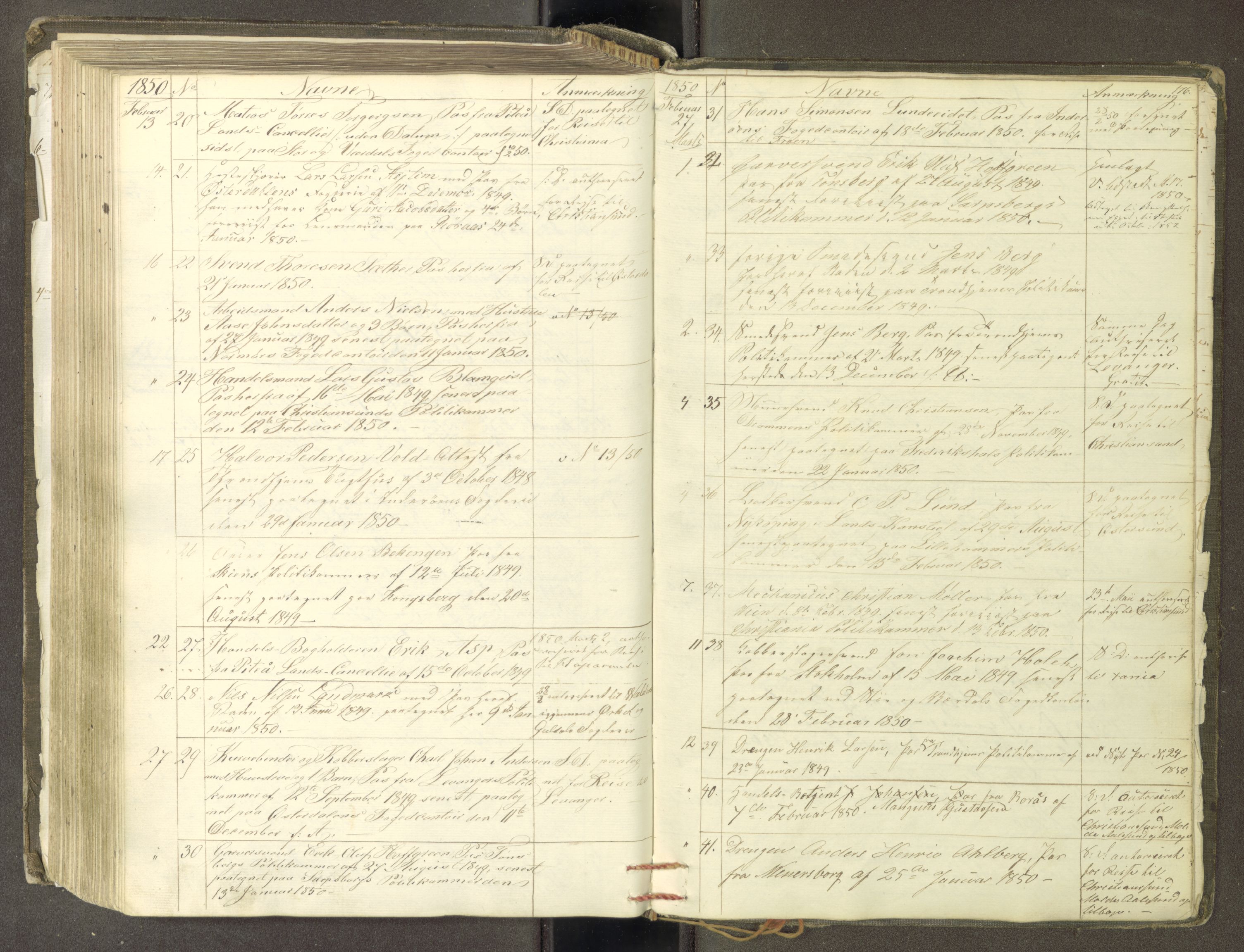 Trondheim politikammer, AV/SAT-A-1887/1/30/L0009: Passprotokoll. Første del:utstedtete pass. Andre del :innleverte/fornyede, 1845-1850, s. 175b-176a