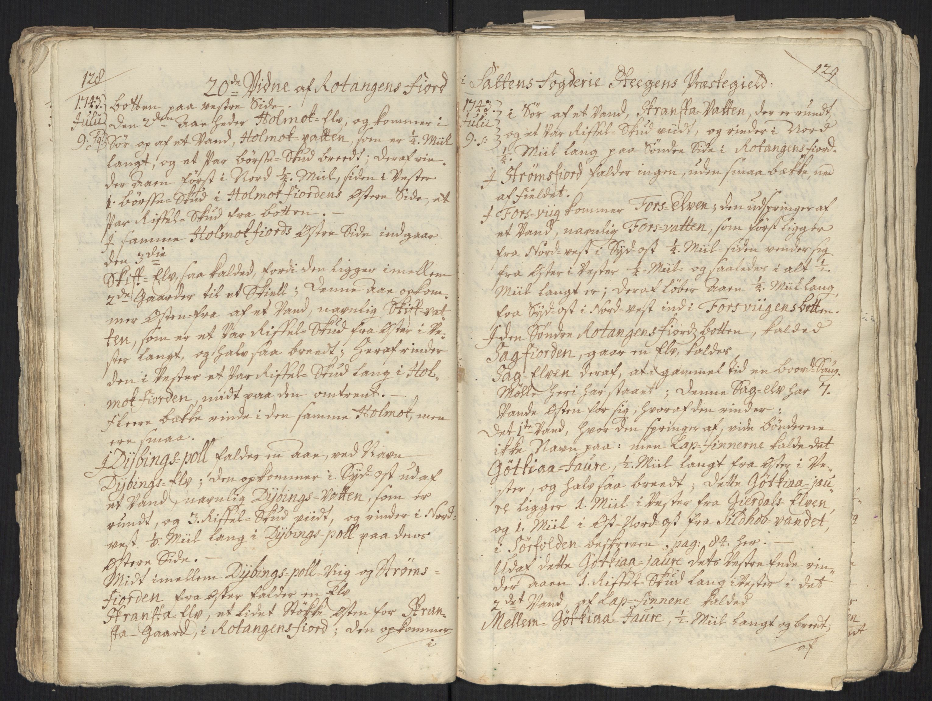 Danske Kanselli, Grensearkivet, AV/RA-EA-4062/F/L0011a/0001: Volum XXIII-XXVIa / Vol. XXIII: Major Schnitlers grenseeksaminasjonsprotokoll, 3. bind, 1743, s. 128-129