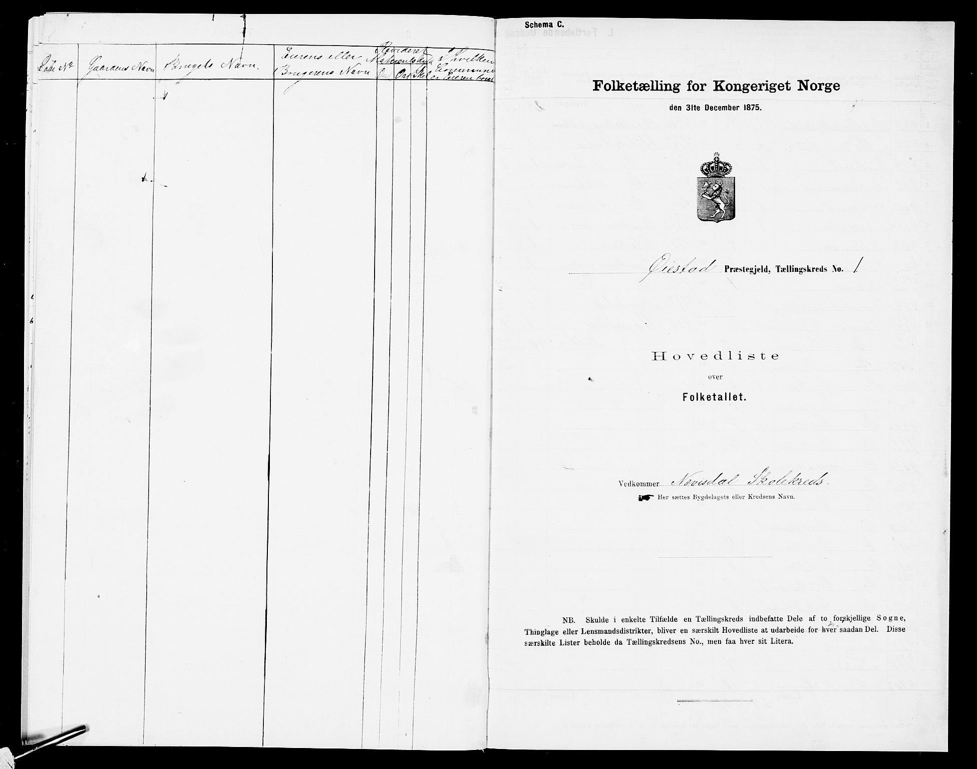 SAK, Folketelling 1875 for 0920P Øyestad prestegjeld, 1875, s. 31