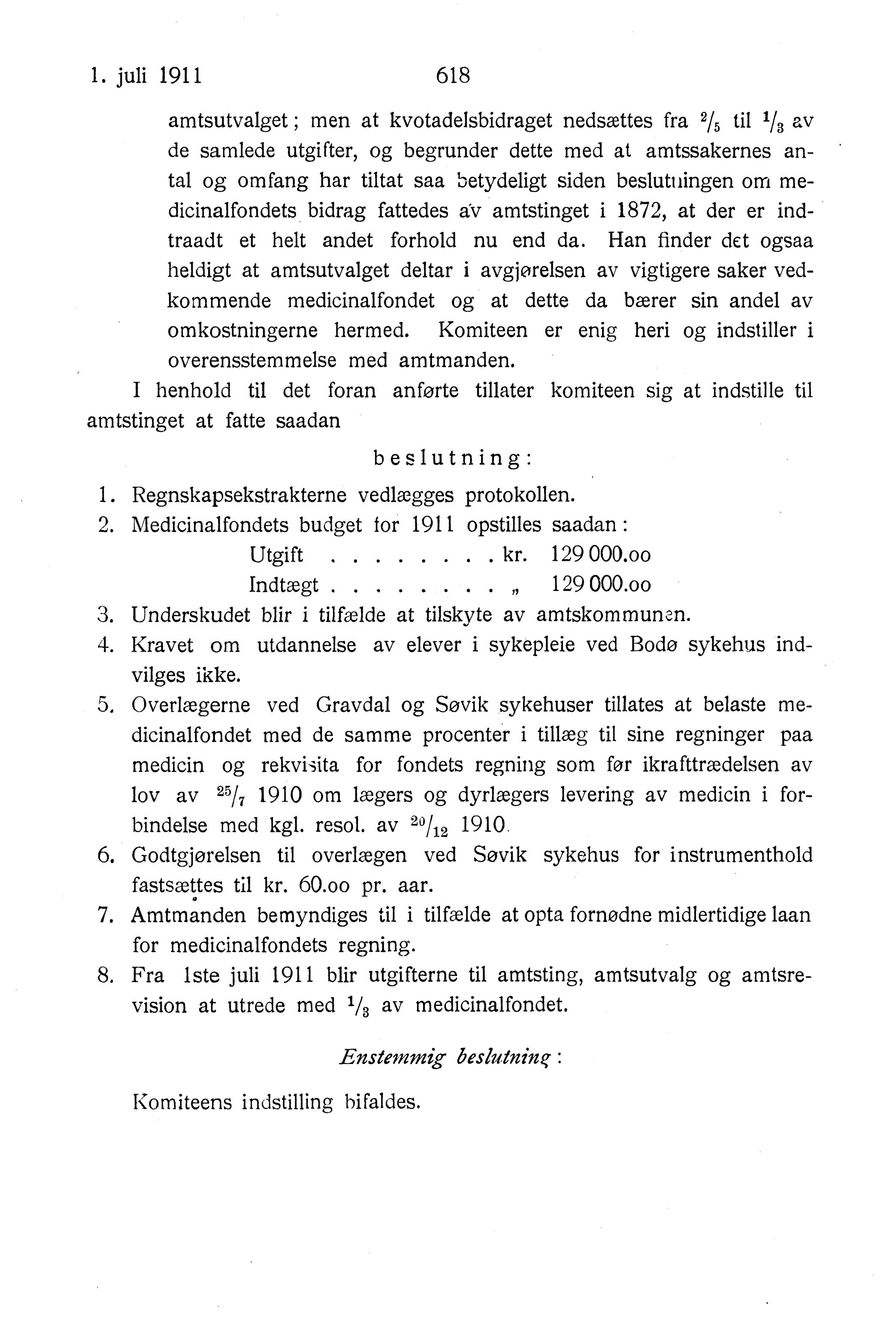 Nordland Fylkeskommune. Fylkestinget, AIN/NFK-17/176/A/Ac/L0034: Fylkestingsforhandlinger 1911, 1911