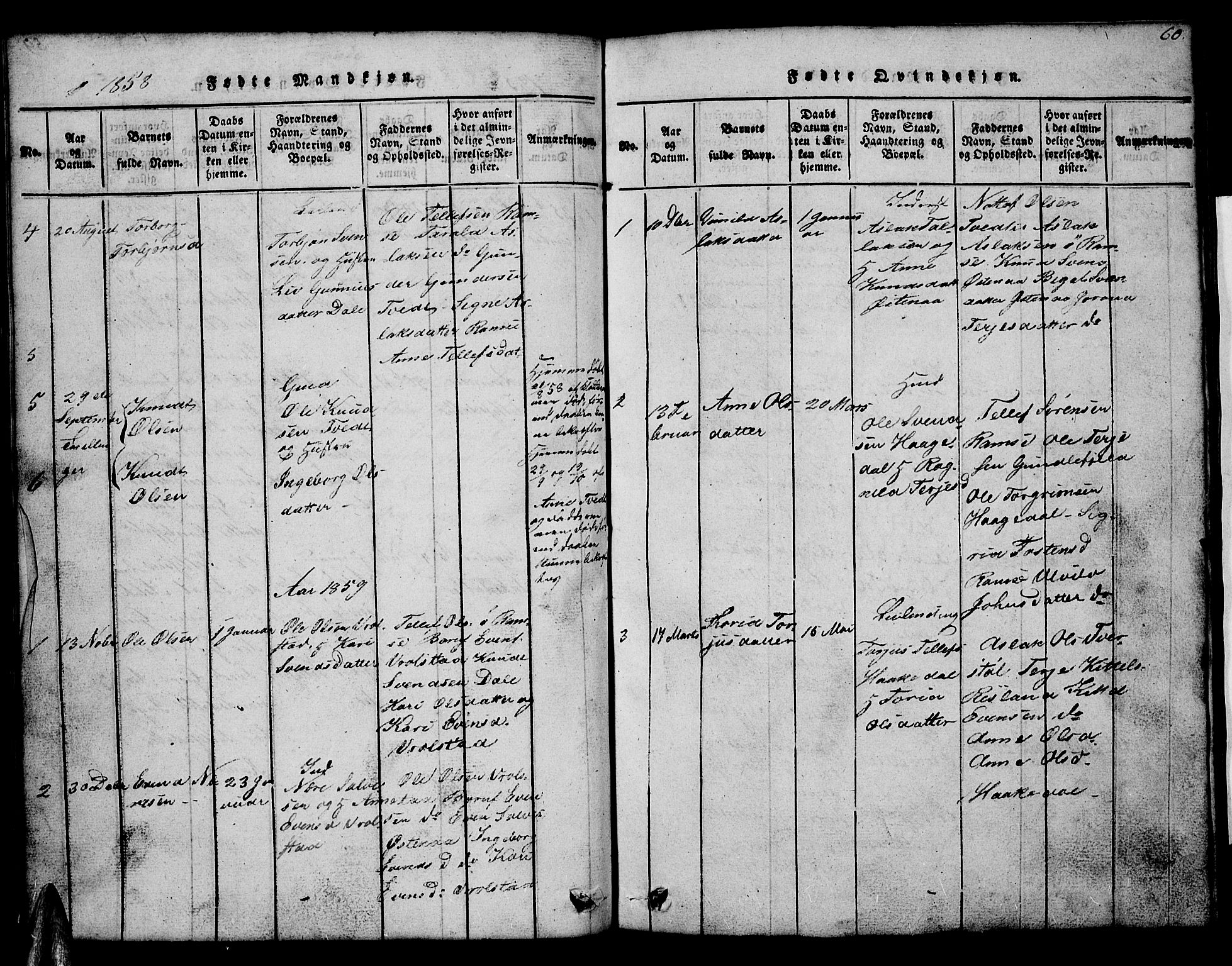 Åmli sokneprestkontor, SAK/1111-0050/F/Fb/Fbb/L0001: Klokkerbok nr. B 1, 1816-1889, s. 60