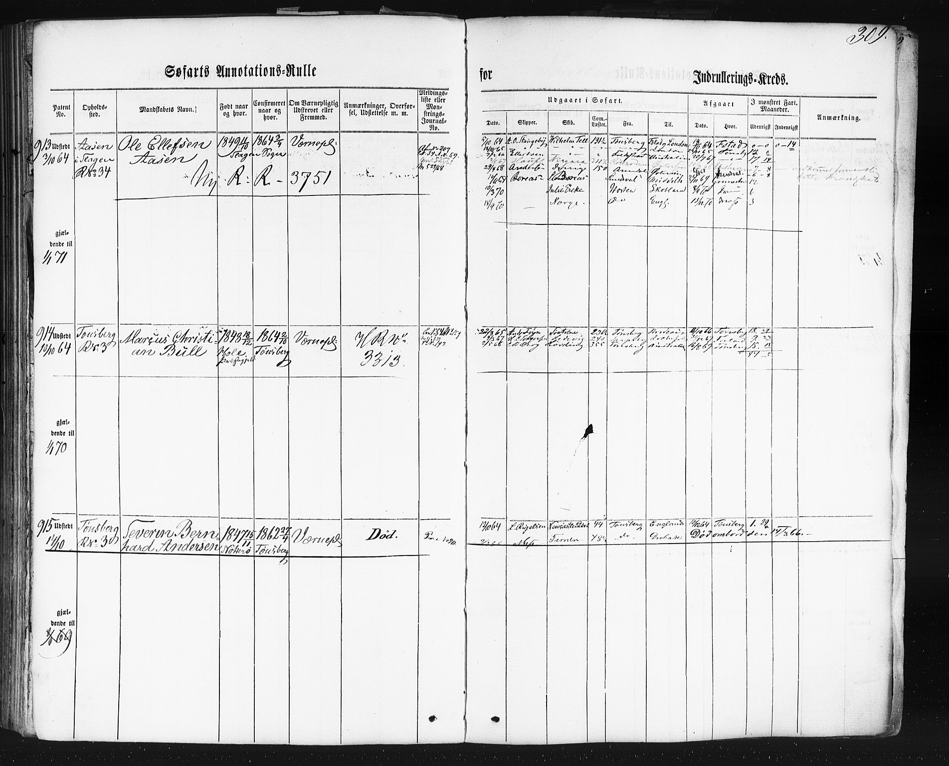 Tønsberg innrulleringskontor, SAKO/A-786/F/Fb/L0001: Annotasjonsrulle Patent nr. 1-1724, 1860-1868, s. 323