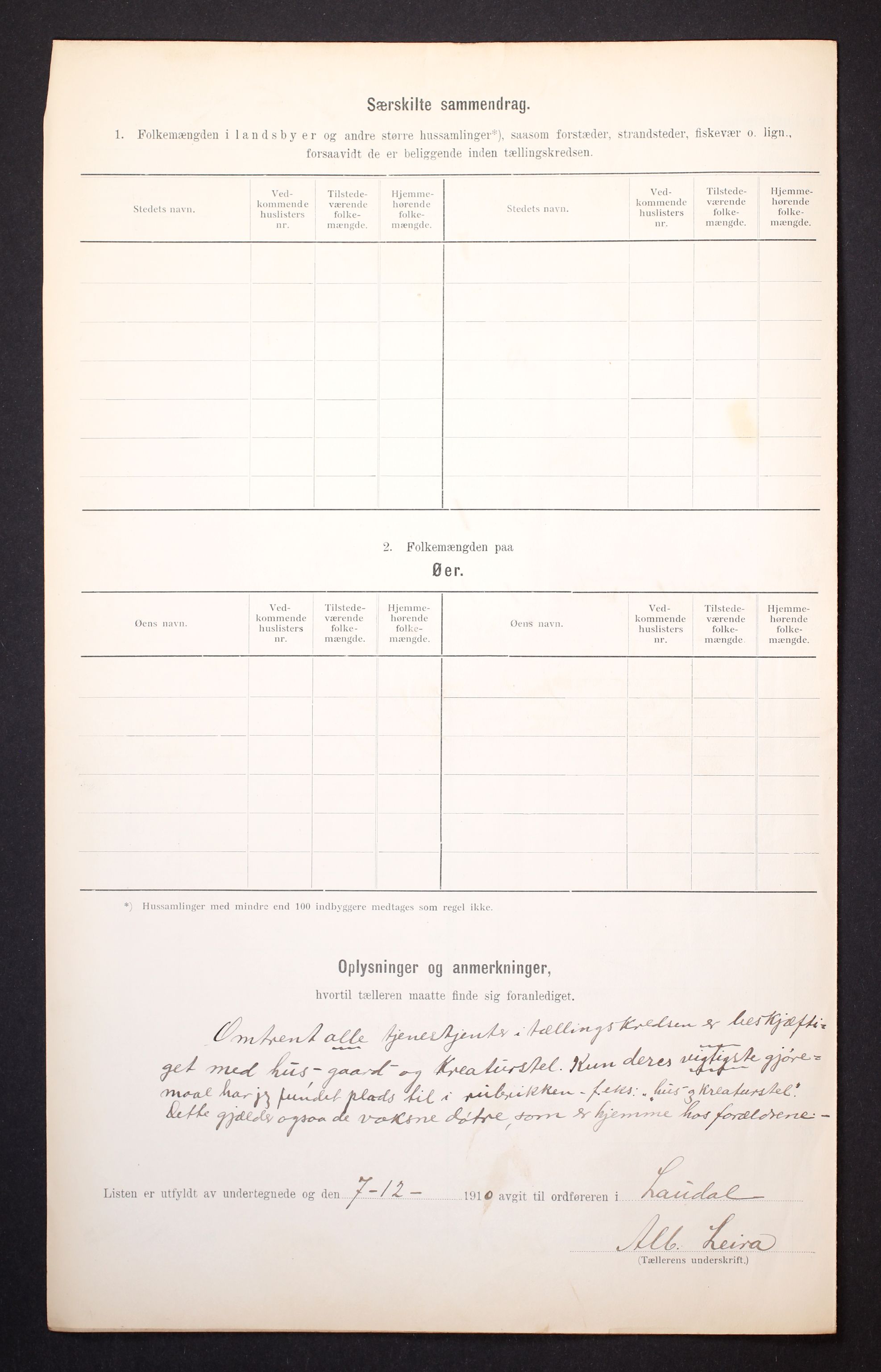 RA, Folketelling 1910 for 1022 Laudal herred, 1910, s. 6