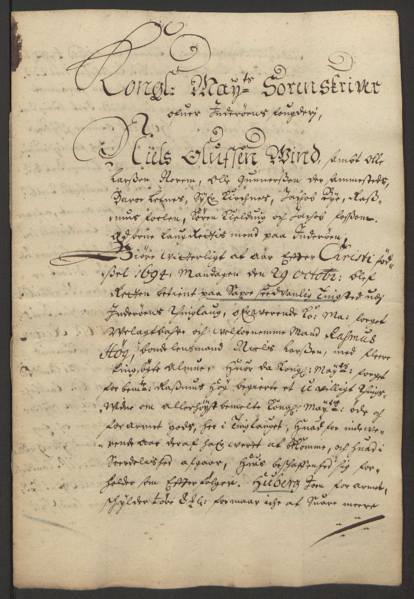 Rentekammeret inntil 1814, Reviderte regnskaper, Fogderegnskap, AV/RA-EA-4092/R63/L4308: Fogderegnskap Inderøy, 1692-1694, s. 631