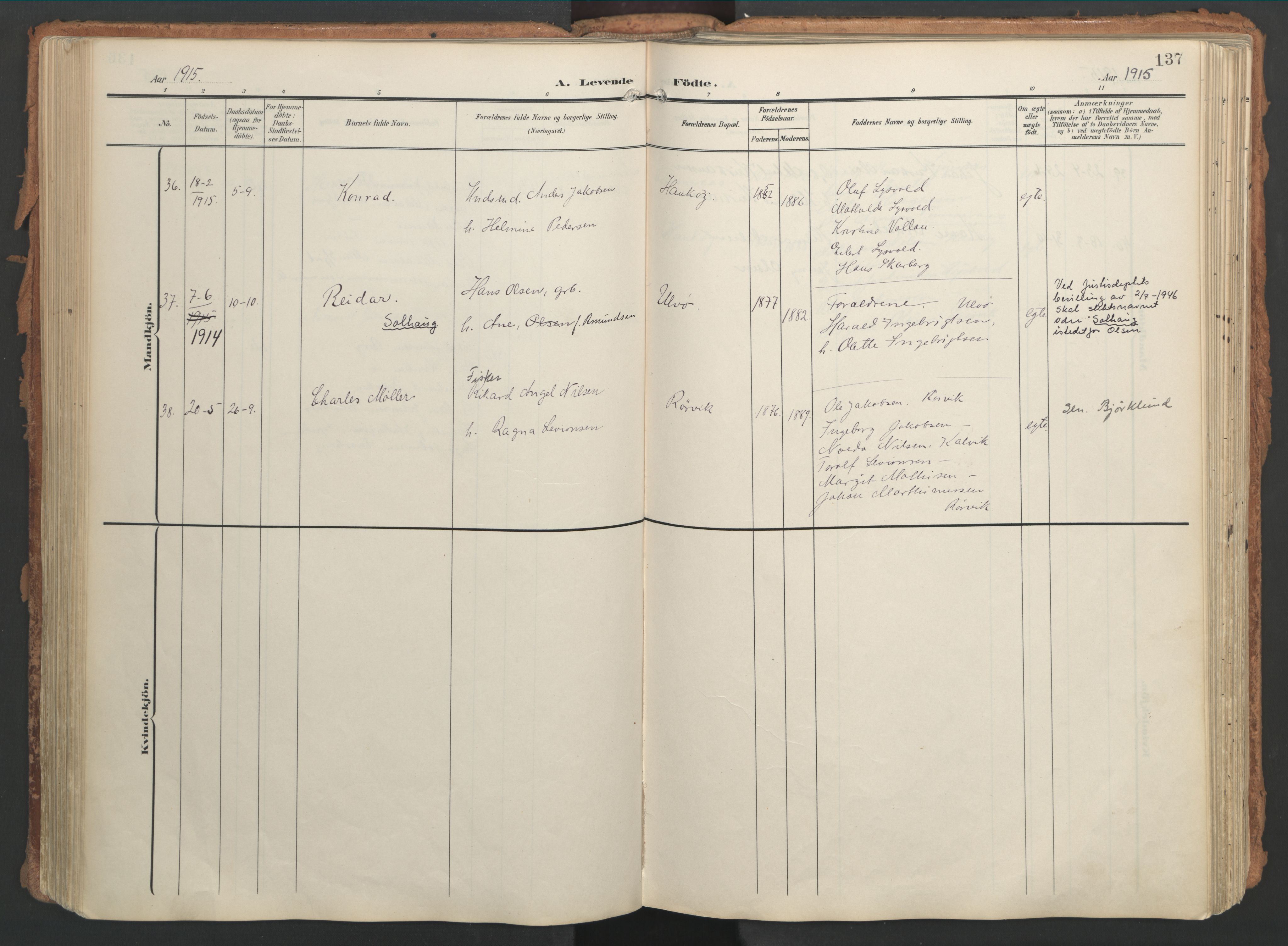 Ministerialprotokoller, klokkerbøker og fødselsregistre - Nordland, AV/SAT-A-1459/861/L0871: Ministerialbok nr. 861A06, 1903-1916, s. 137