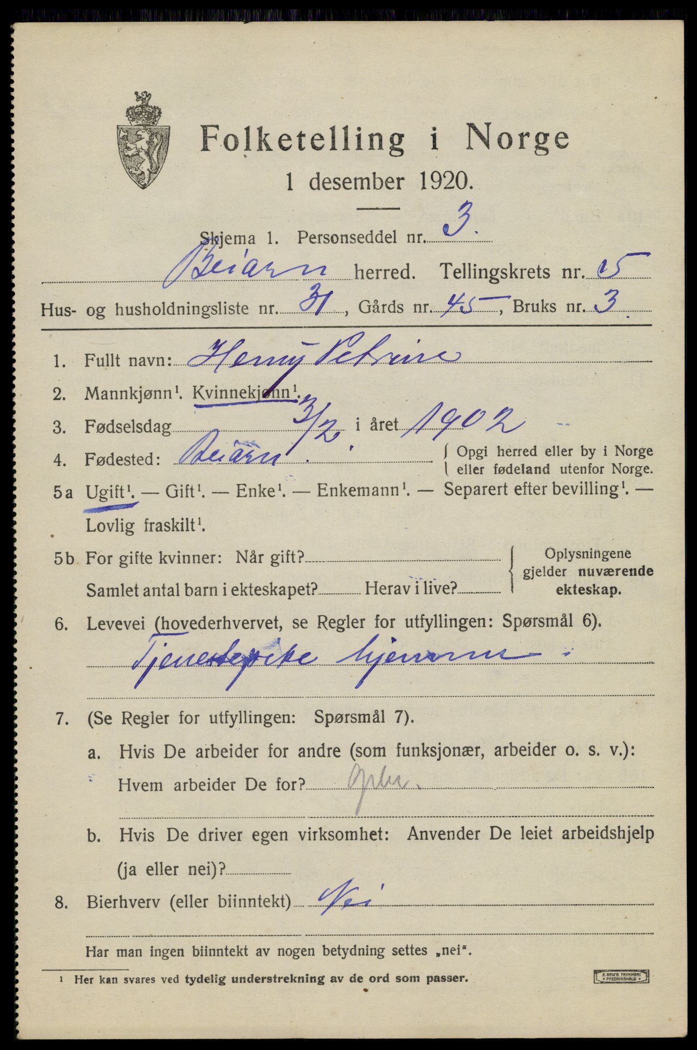 SAT, Folketelling 1920 for 1839 Beiarn herred, 1920, s. 2814