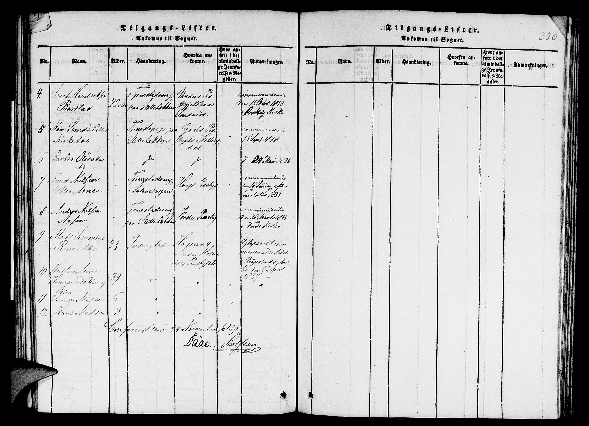 St. Jørgens hospital og Årstad sokneprestembete, AV/SAB-A-99934: Klokkerbok nr. A 1, 1816-1843, s. 306
