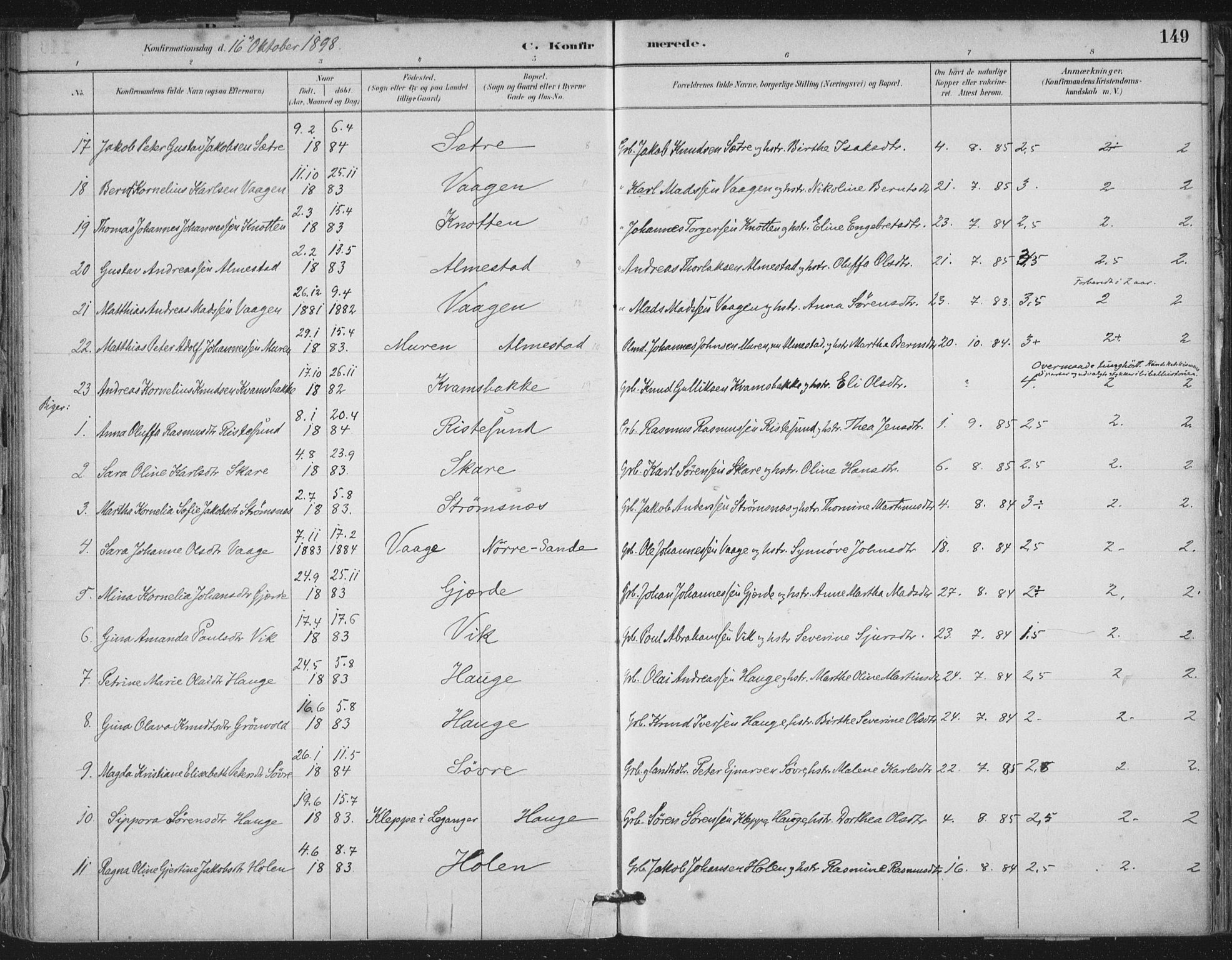 Ministerialprotokoller, klokkerbøker og fødselsregistre - Møre og Romsdal, SAT/A-1454/503/L0037: Ministerialbok nr. 503A05, 1884-1900, s. 149