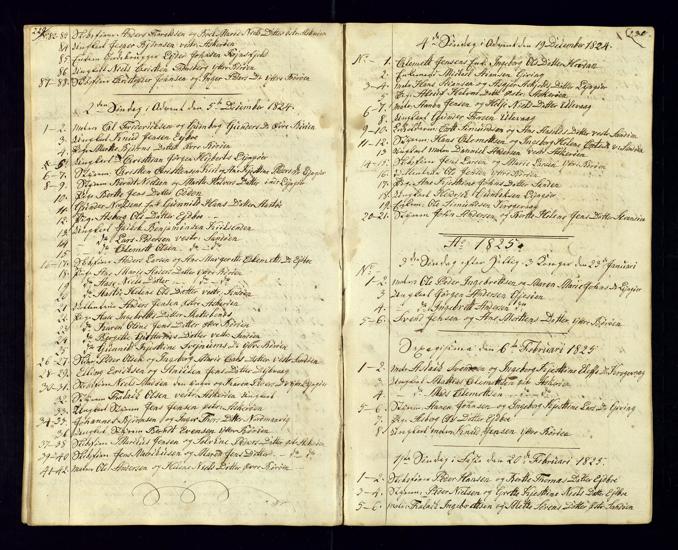 Dypvåg sokneprestkontor, AV/SAK-1111-0007/F/Fc/Fca/L0001: Kommunikantprotokoll nr. C-1, 1813-1830, s. 229-230