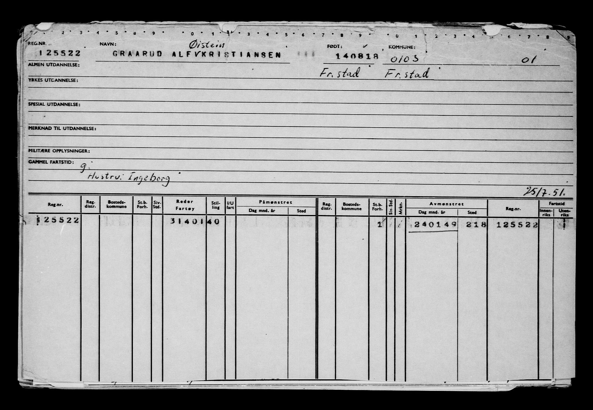 Direktoratet for sjømenn, AV/RA-S-3545/G/Gb/L0161: Hovedkort, 1918, s. 291