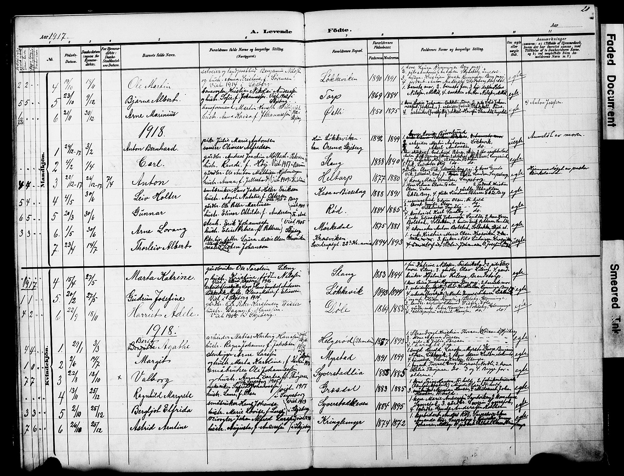 Skjeberg prestekontor Kirkebøker, AV/SAO-A-10923/G/Ge/L0001: Klokkerbok nr. V 1, 1901-1931, s. 20
