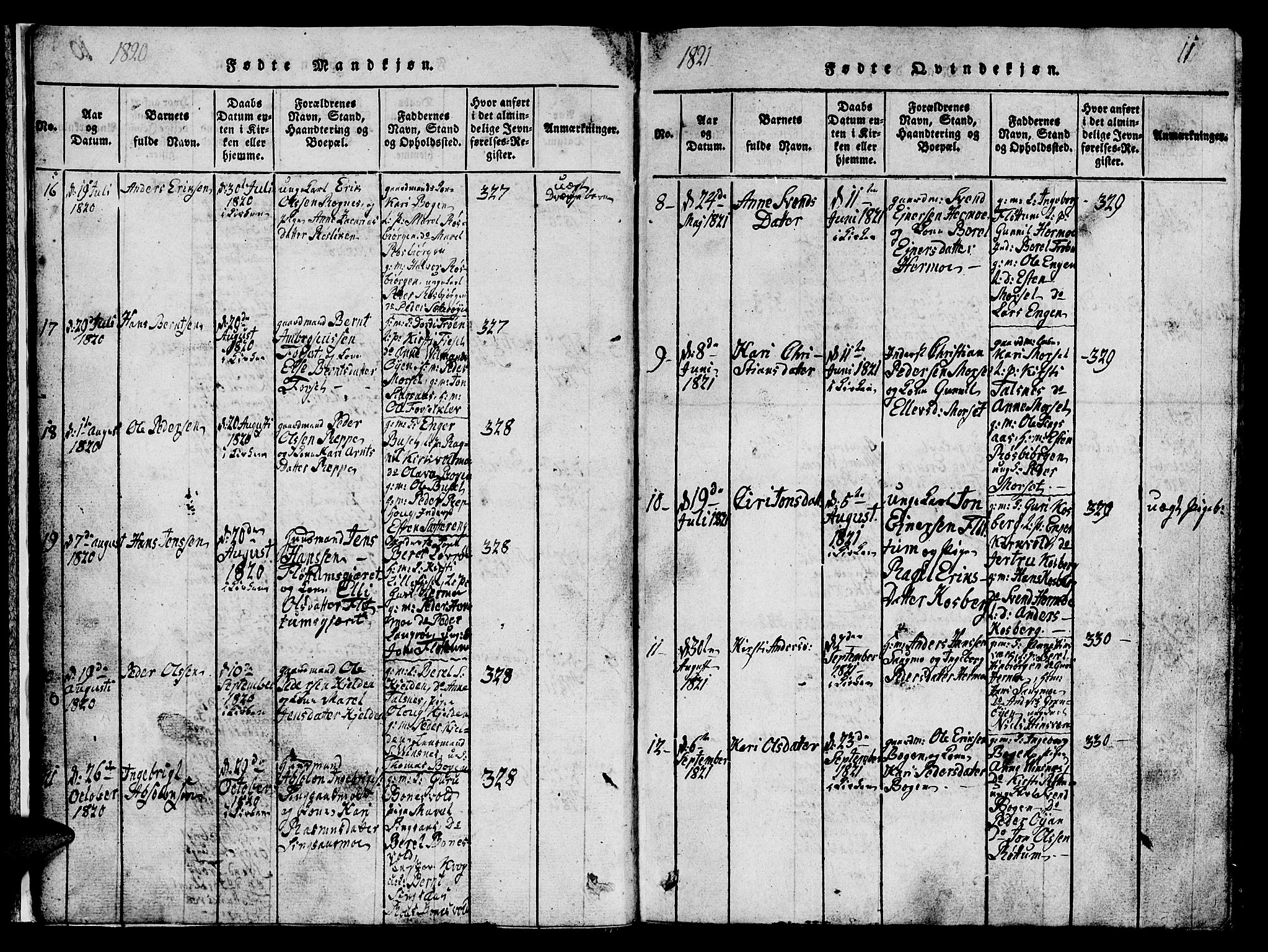 Ministerialprotokoller, klokkerbøker og fødselsregistre - Sør-Trøndelag, SAT/A-1456/688/L1026: Klokkerbok nr. 688C01, 1817-1860, s. 11