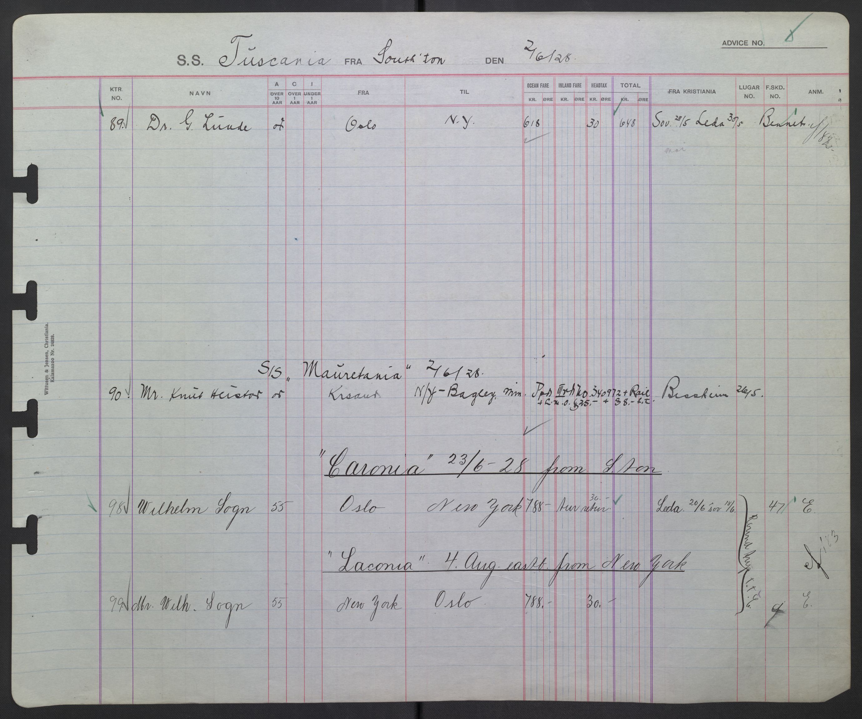 White Star-linjen, AV/SAO-PAO-0201/D/Db/L0004: Passasjerlister, 1928-1938, s. 24