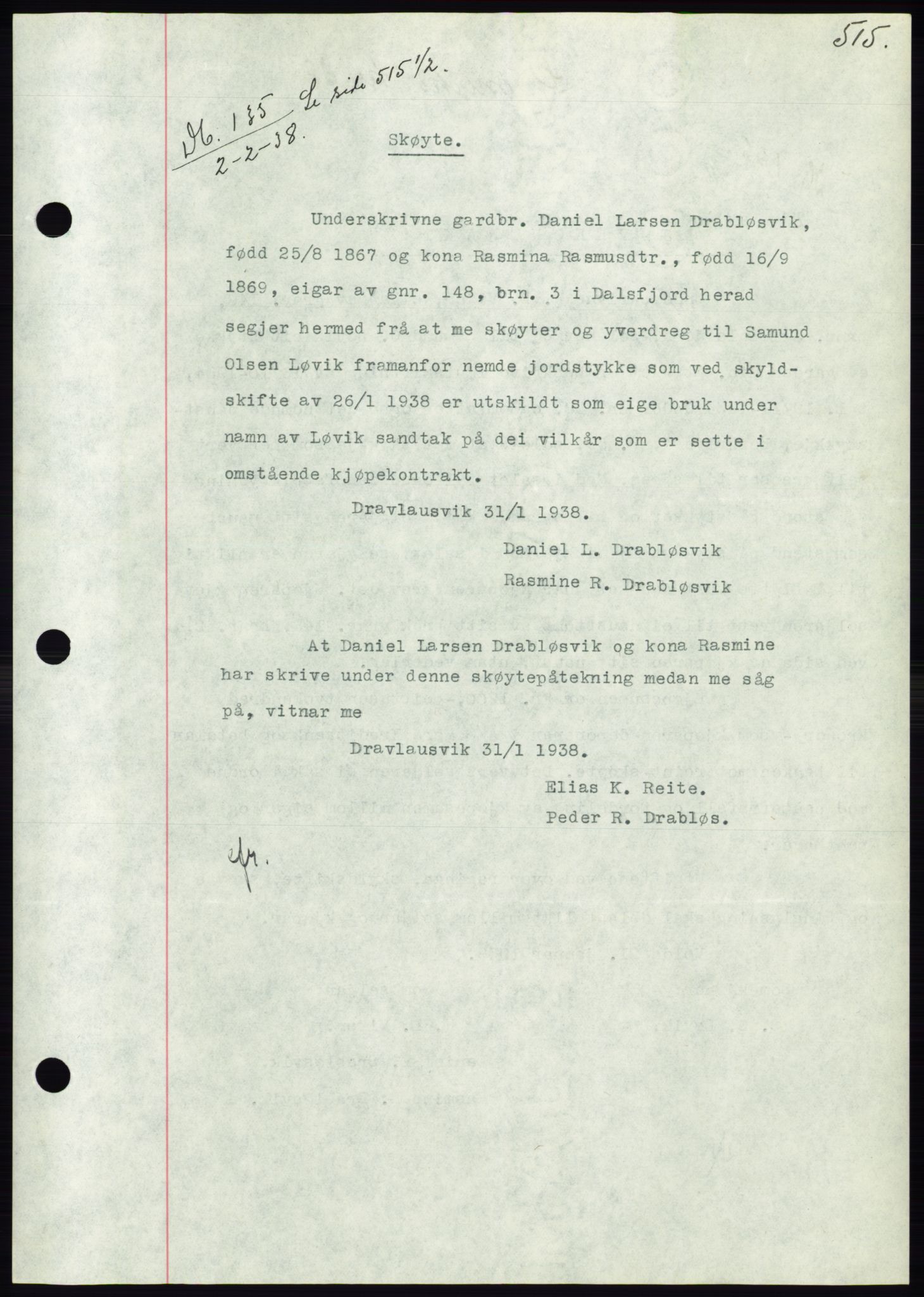Søre Sunnmøre sorenskriveri, SAT/A-4122/1/2/2C/L0064: Pantebok nr. 58, 1937-1938, Dagboknr: 135/1938