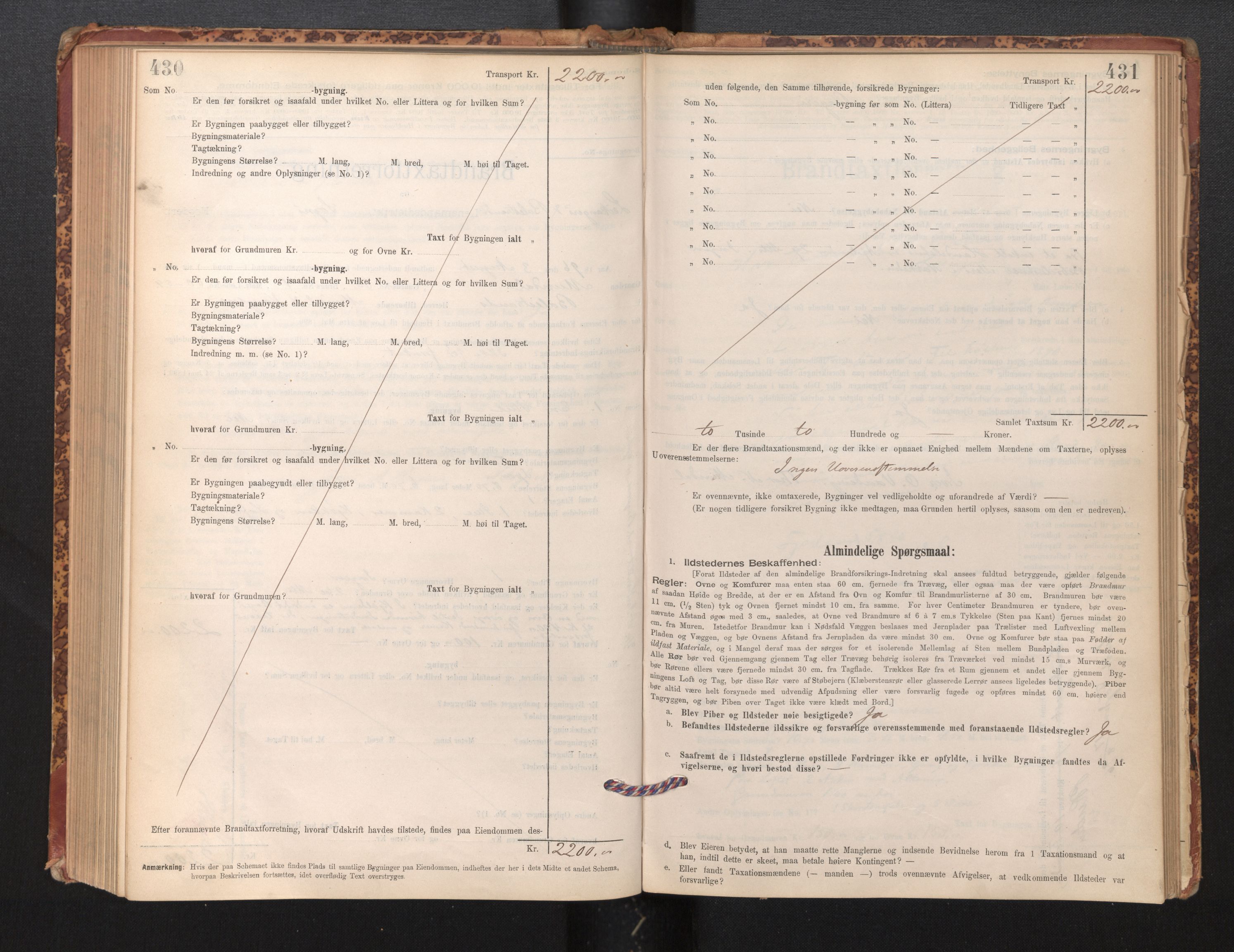 Lensmannen i Leikanger, SAB/A-29201/0012/L0004: Branntakstprotokoll, skjematakst, 1894-1903, s. 430-431