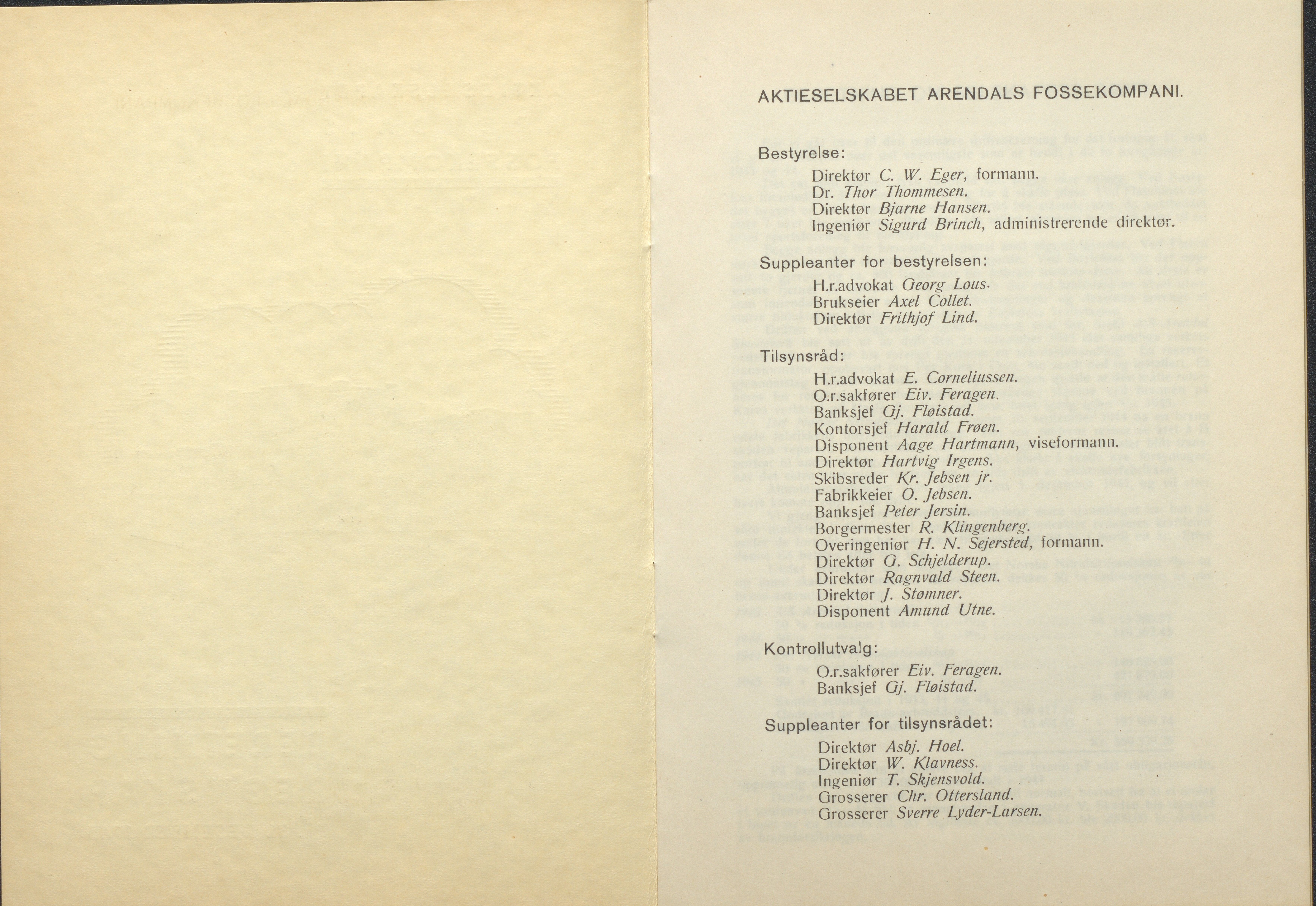 Arendals Fossekompani, AAKS/PA-2413/X/X01/L0001/0012: Beretninger, regnskap, balansekonto, gevinst- og tapskonto / Beretning, regnskap 1945 - 1962, 1945-1962, s. 2