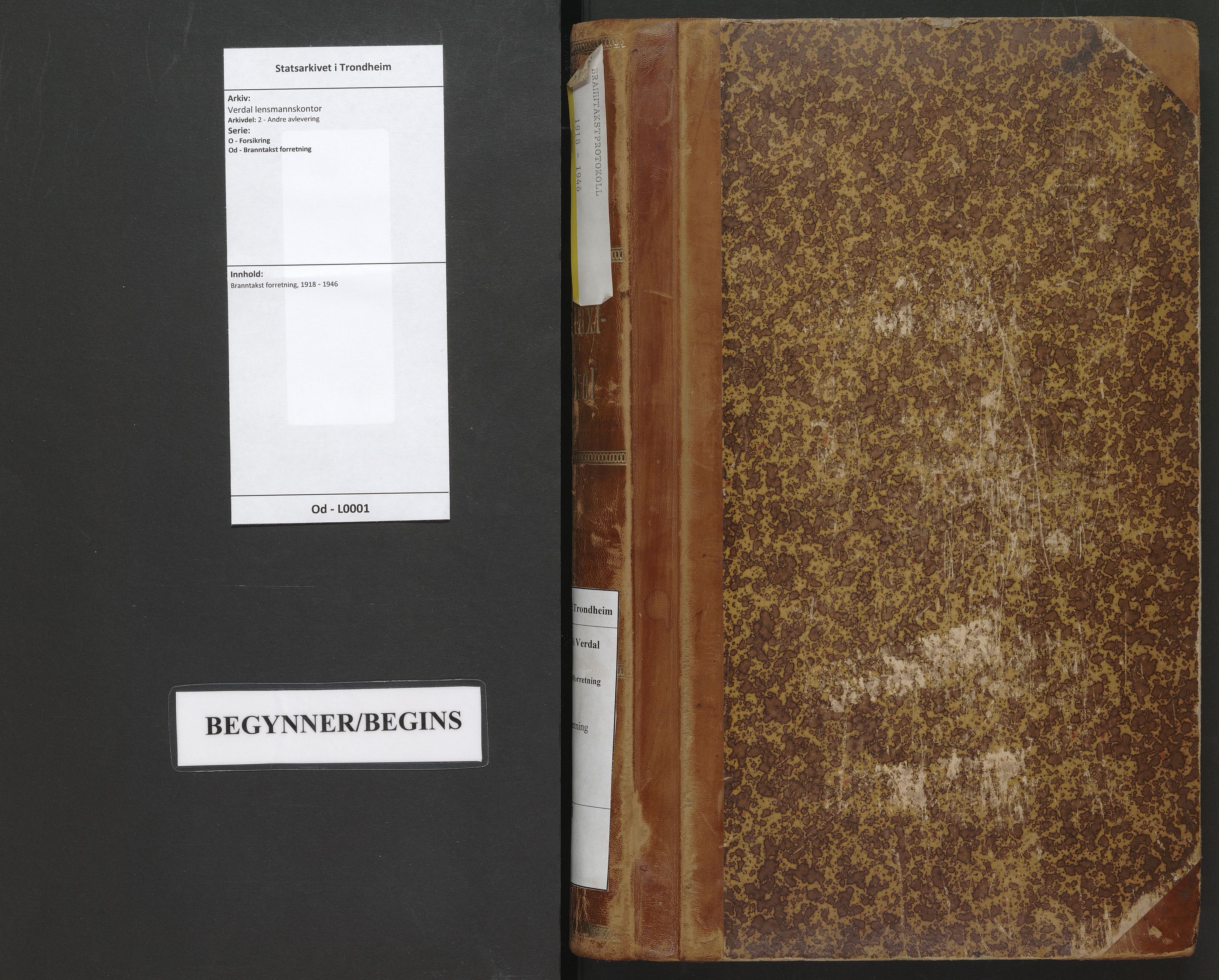 Verdal lensmannskontor, AV/SAT-A-1045/2/O/Od/L0001: Branntakst forretning, 1918-1946