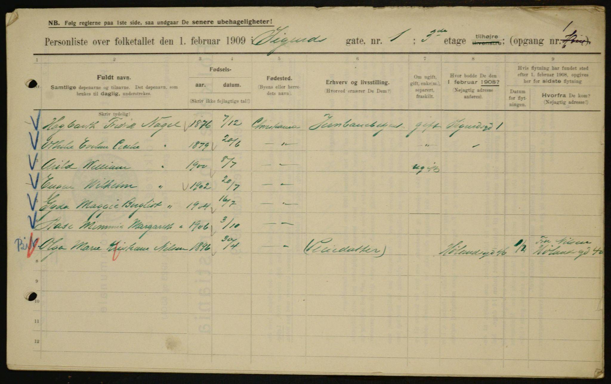 OBA, Kommunal folketelling 1.2.1909 for Kristiania kjøpstad, 1909, s. 86030