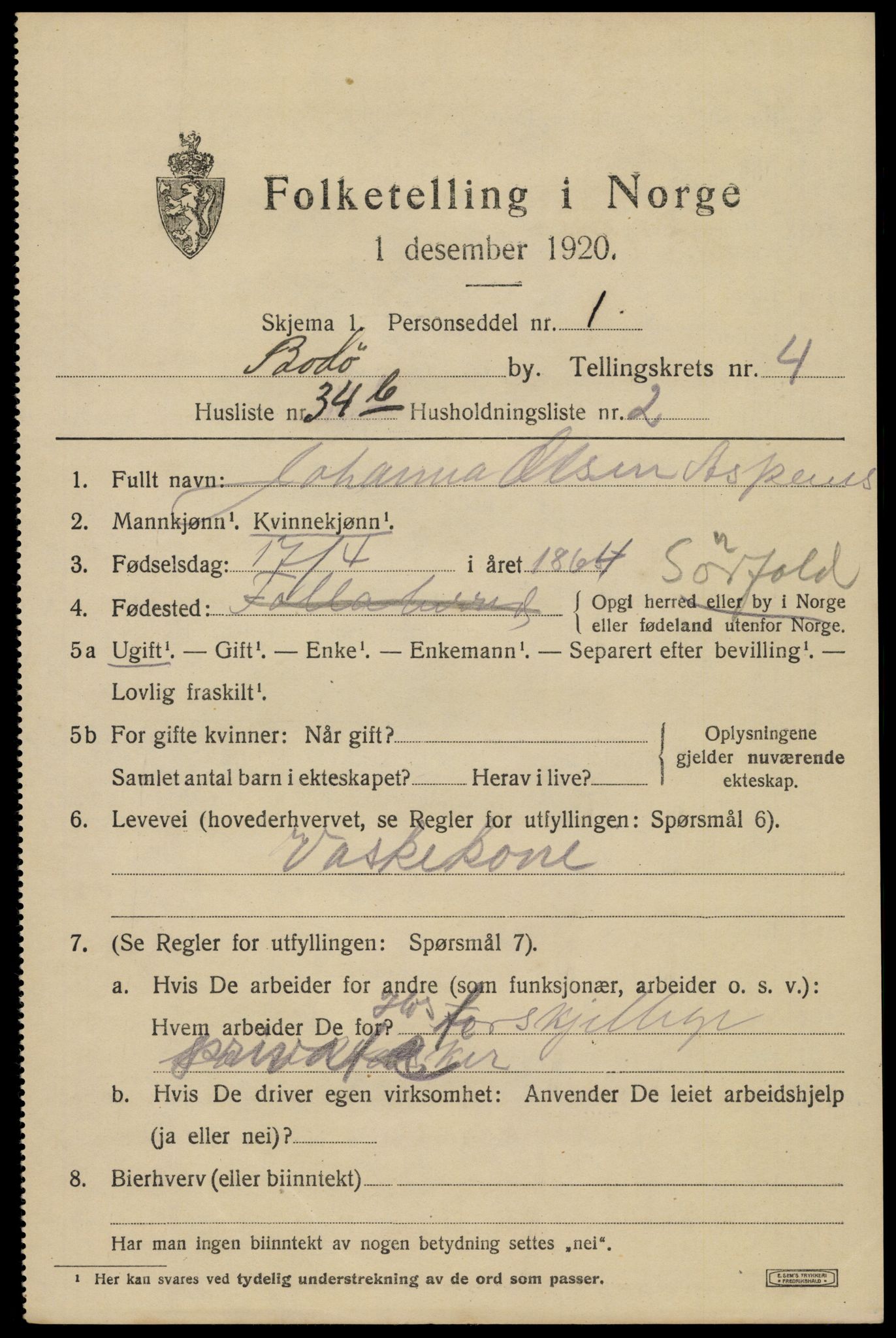 SAT, Folketelling 1920 for 1804 Bodø kjøpstad, 1920, s. 7939