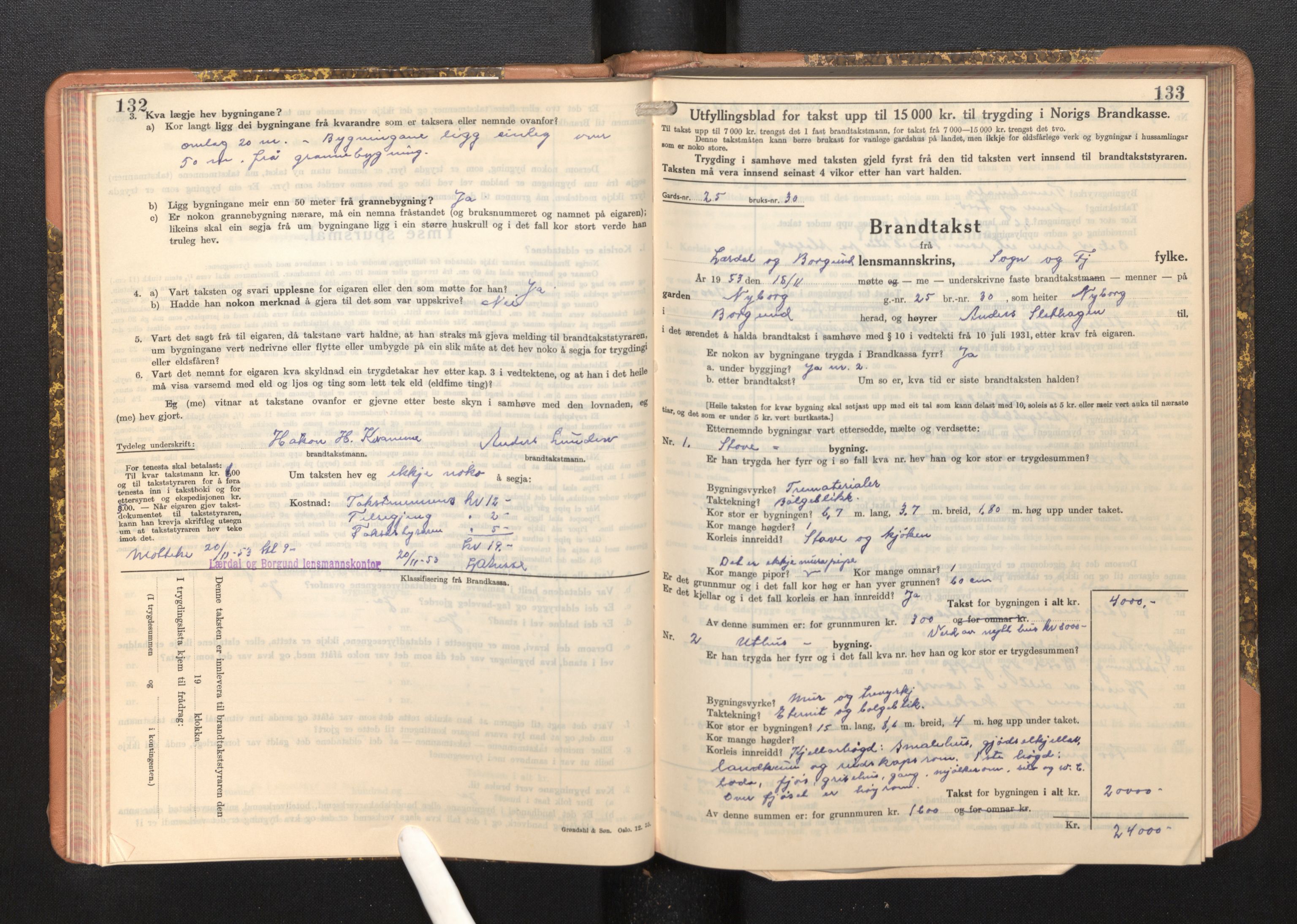 Lensmannen i Borgund, AV/SAB-A-26601/0012/L0004: Branntakstprotokoll, skjematakst, 1937-1953, s. 132-133