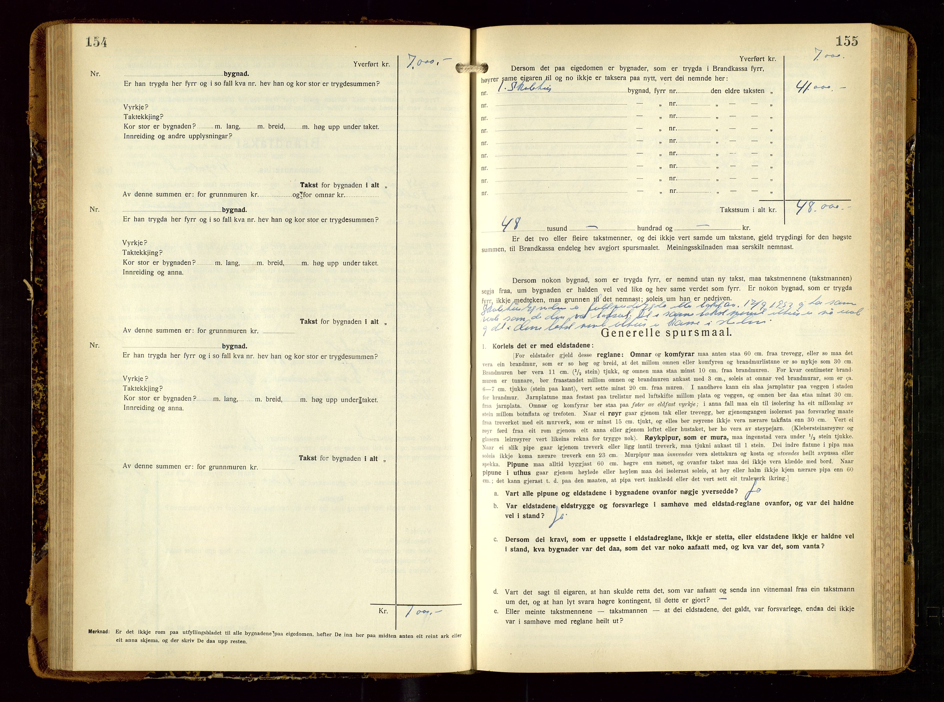 Tysvær lensmannskontor, AV/SAST-A-100192/Gob/L0003: "Brandtakstbok for Tysvær lensmannskrins", 1932-1955, s. 154-155