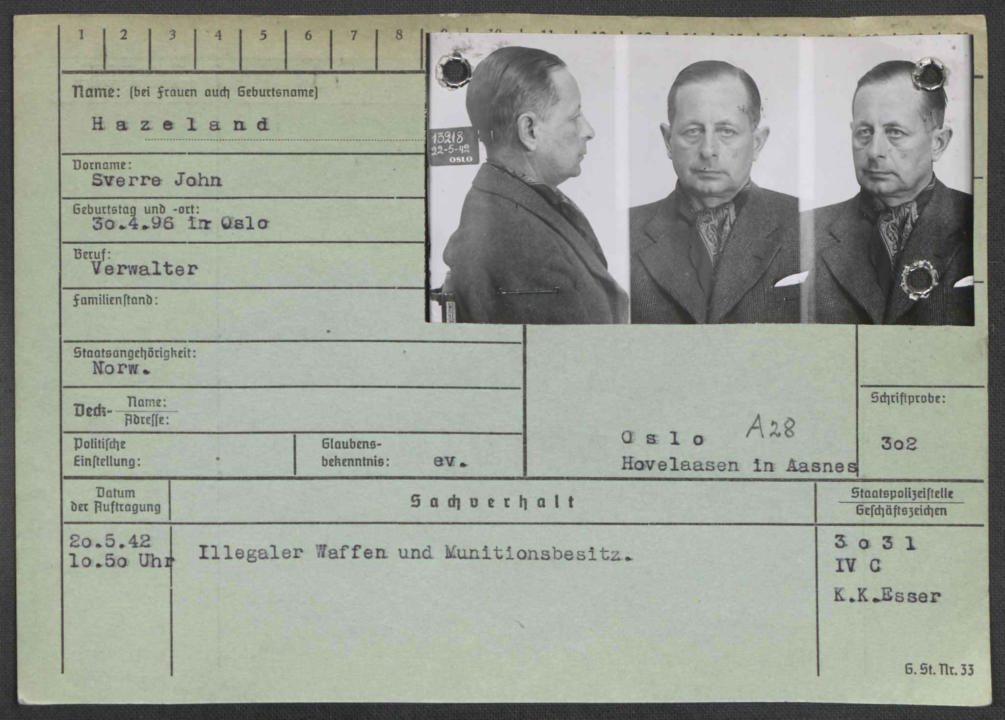 Befehlshaber der Sicherheitspolizei und des SD, RA/RAFA-5969/E/Ea/Eaa/L0004: Register over norske fanger i Møllergata 19: Hal-Hæ, 1940-1945, s. 819