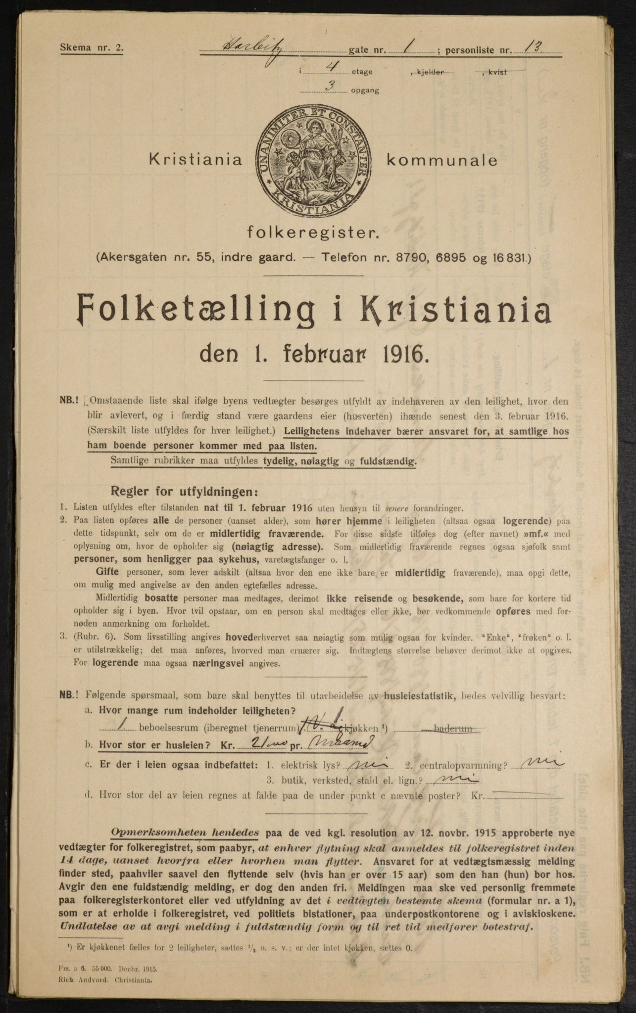 OBA, Kommunal folketelling 1.2.1916 for Kristiania, 1916, s. 83251