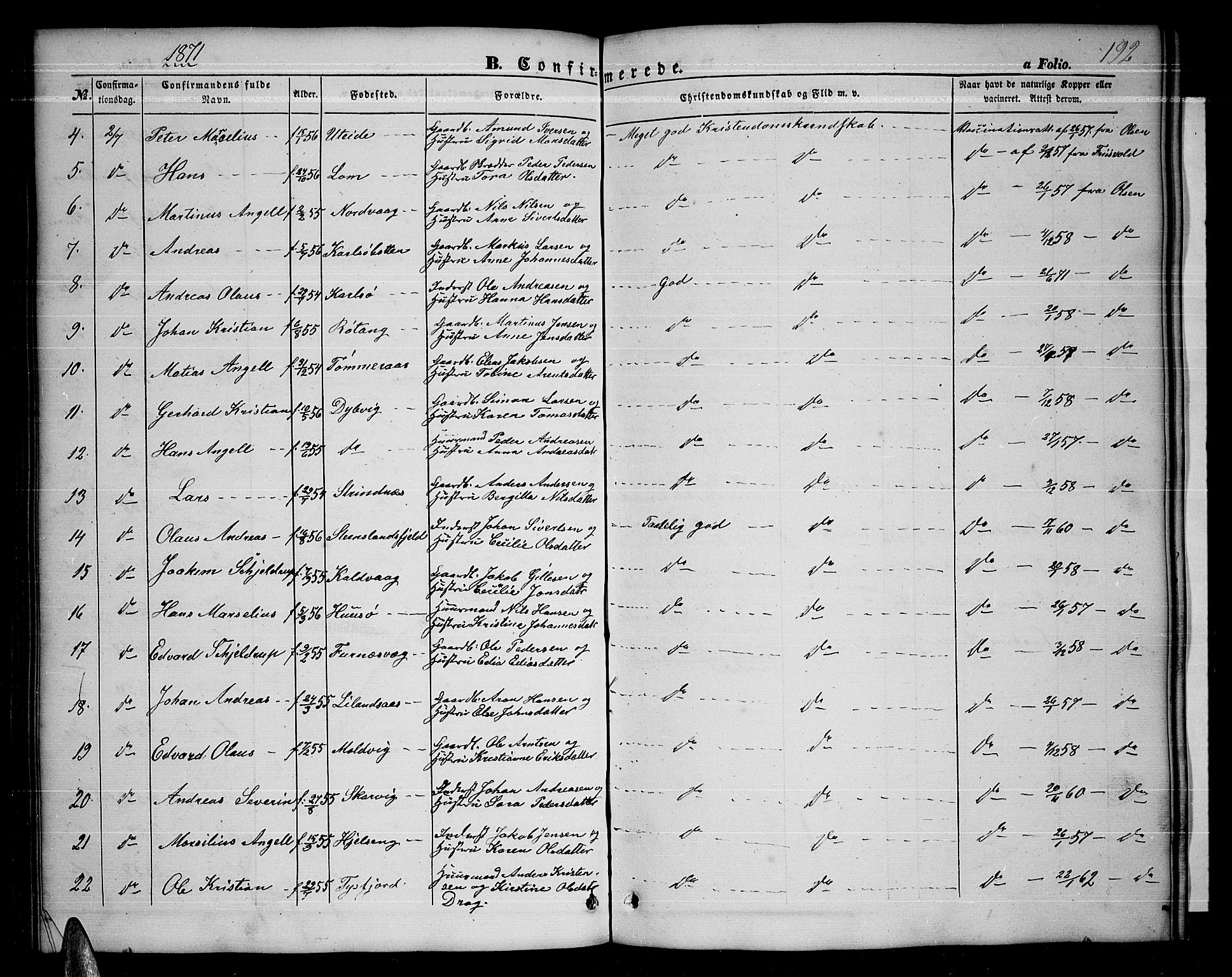 Ministerialprotokoller, klokkerbøker og fødselsregistre - Nordland, AV/SAT-A-1459/859/L0857: Klokkerbok nr. 859C03, 1854-1873, s. 192