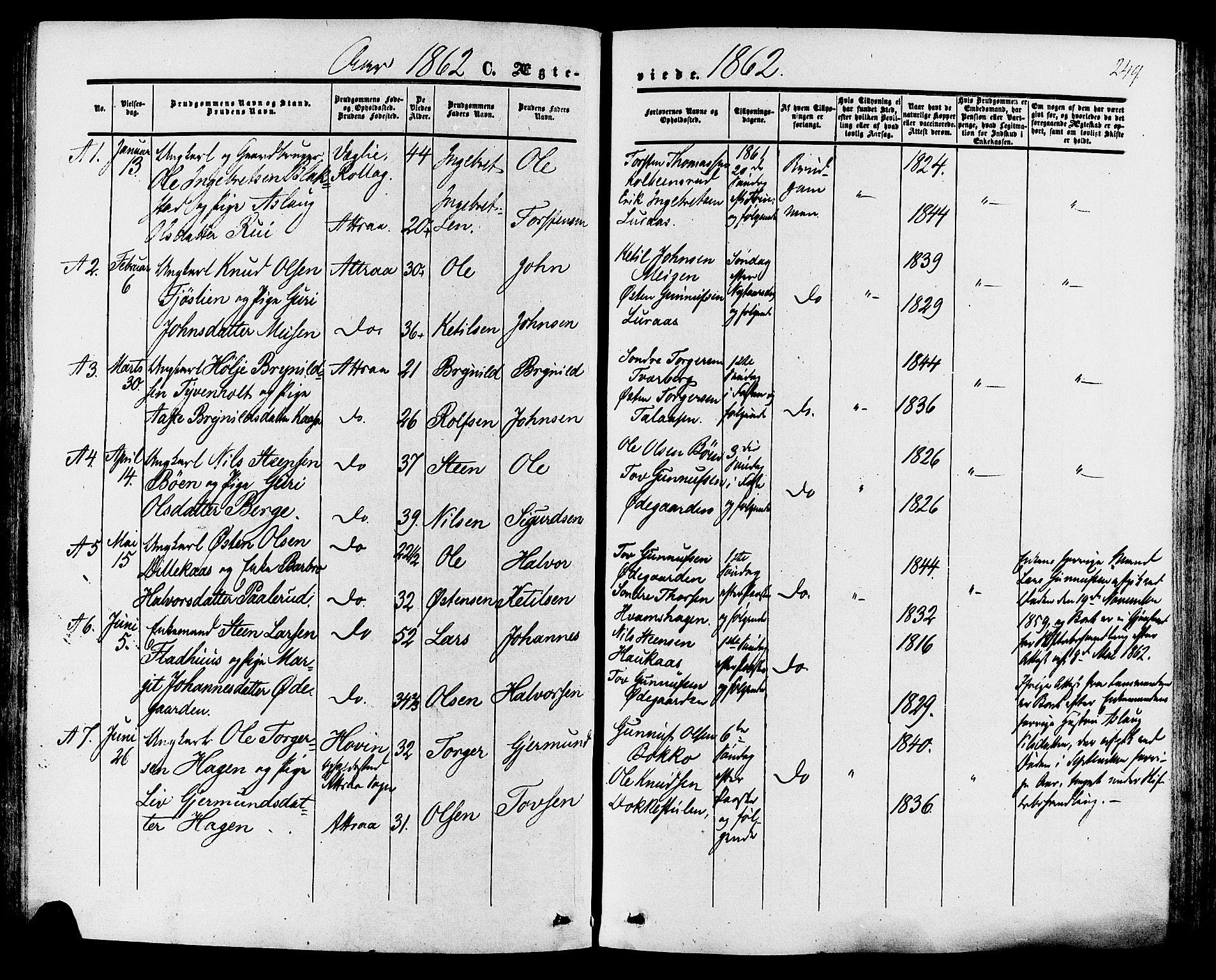 Tinn kirkebøker, AV/SAKO-A-308/F/Fa/L0006: Ministerialbok nr. I 6, 1857-1878, s. 249