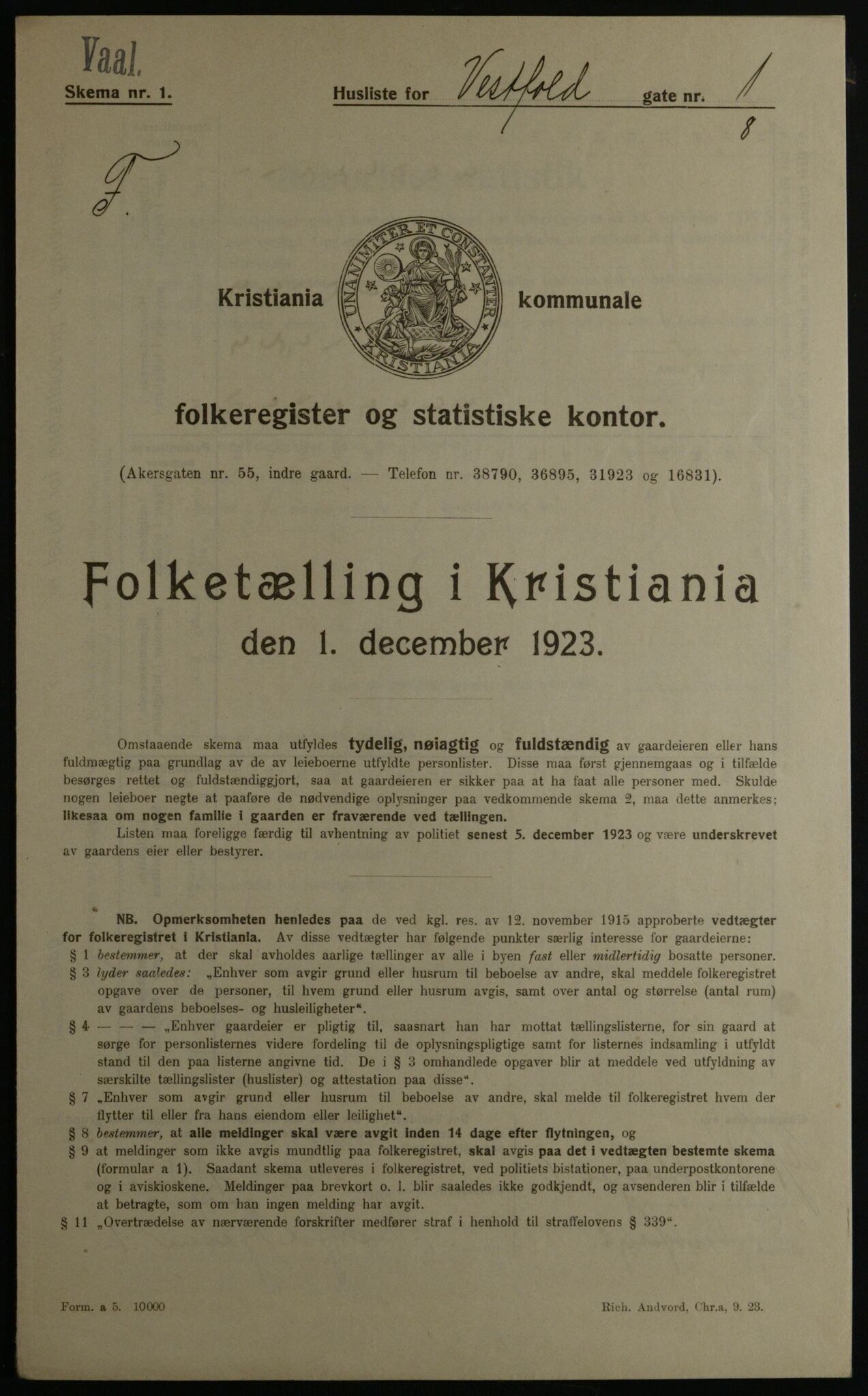 OBA, Kommunal folketelling 1.12.1923 for Kristiania, 1923, s. 135194