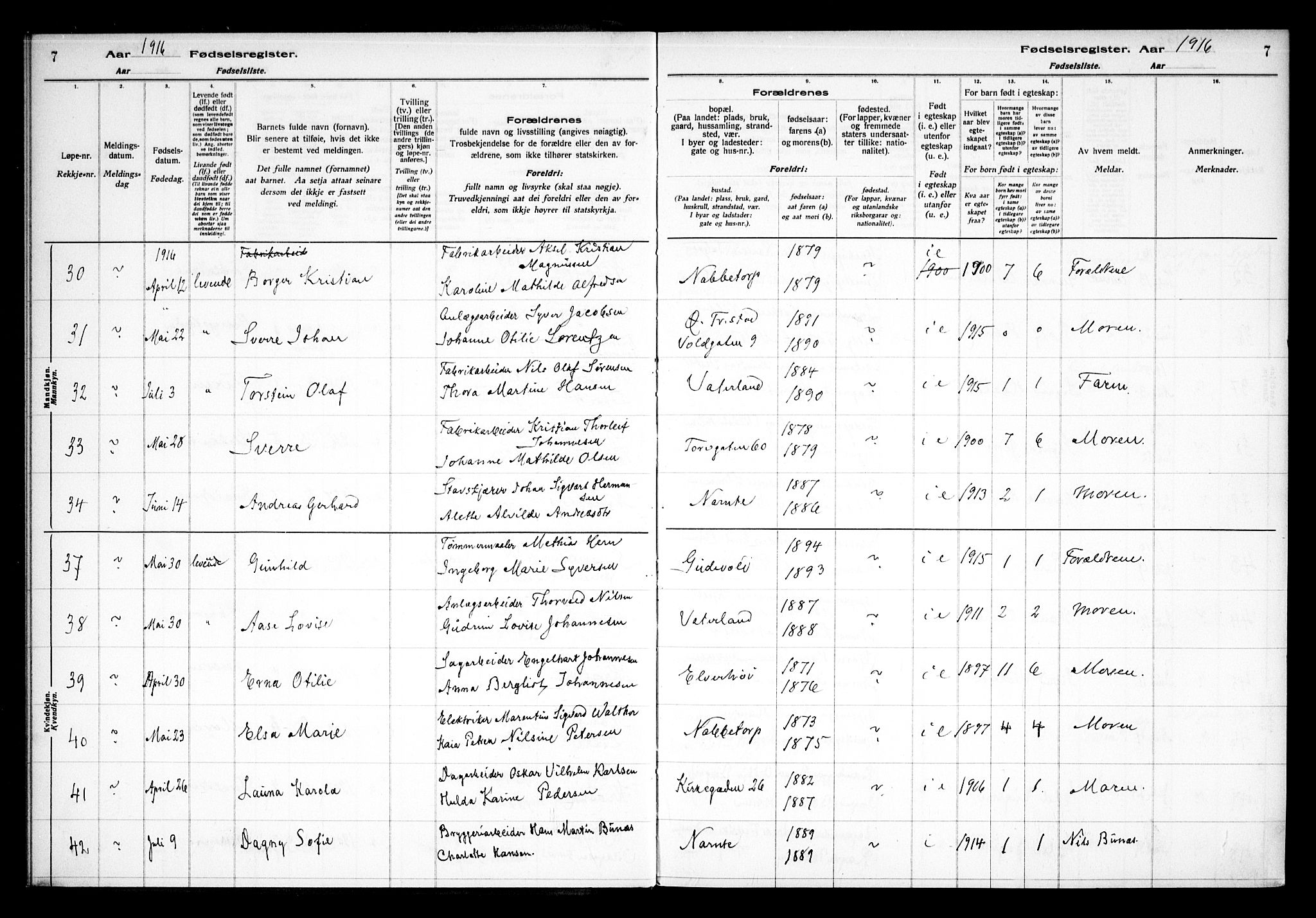 Østre Fredrikstad prestekontor Kirkebøker, AV/SAO-A-10907/J/Ja/L0001: Fødselsregister nr. 1, 1916-1936, s. 7