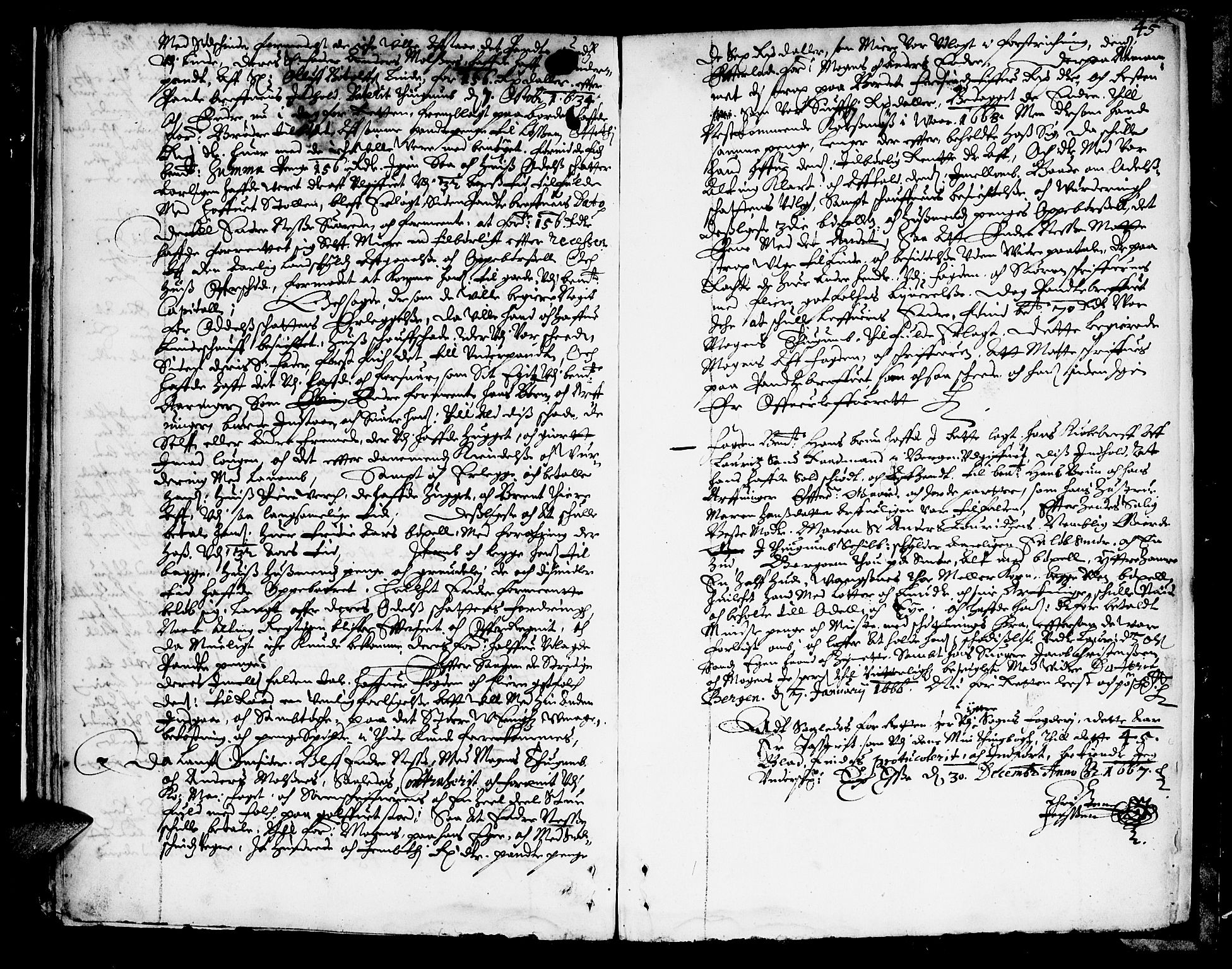 Ytre Sogn tingrett, SAB/A-2601/1/F/Fa/L0005: Tingbok (justisprotokoll), 1667, s. 44b-45a