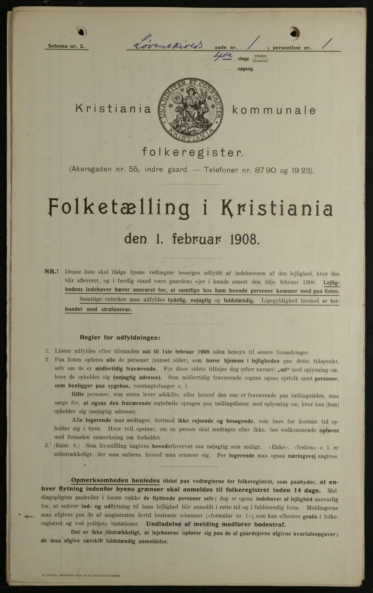 OBA, Kommunal folketelling 1.2.1908 for Kristiania kjøpstad, 1908, s. 52663