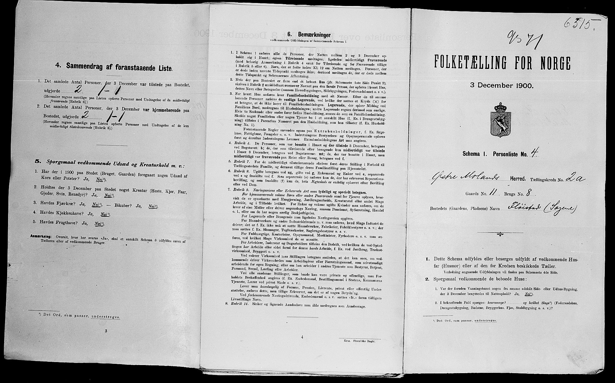 SAK, Folketelling 1900 for 0918 Austre Moland herred, 1900, s. 43
