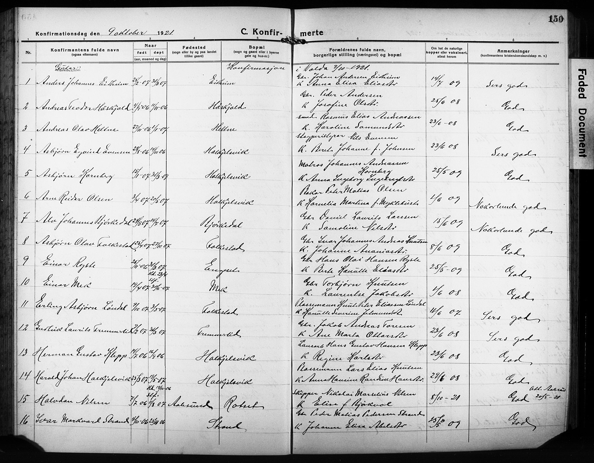 Ministerialprotokoller, klokkerbøker og fødselsregistre - Møre og Romsdal, AV/SAT-A-1454/511/L0160: Klokkerbok nr. 511C06, 1920-1932, s. 150