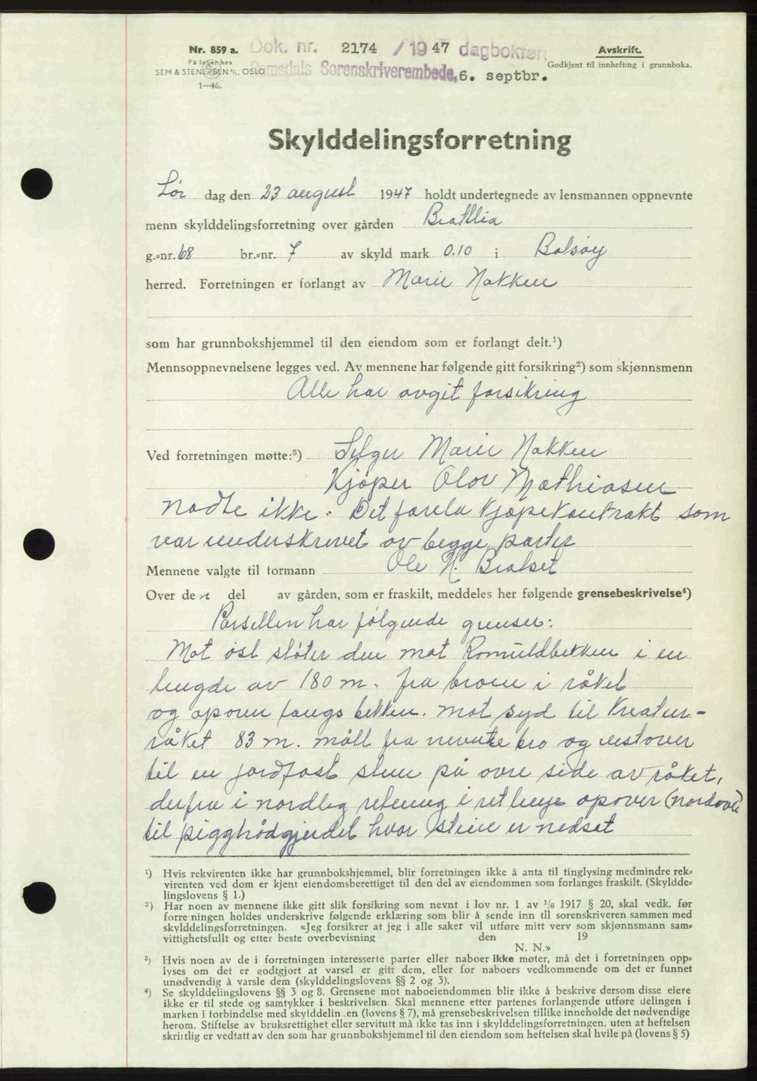 Romsdal sorenskriveri, SAT/A-4149/1/2/2C: Pantebok nr. A24, 1947-1947, Dagboknr: 2174/1947