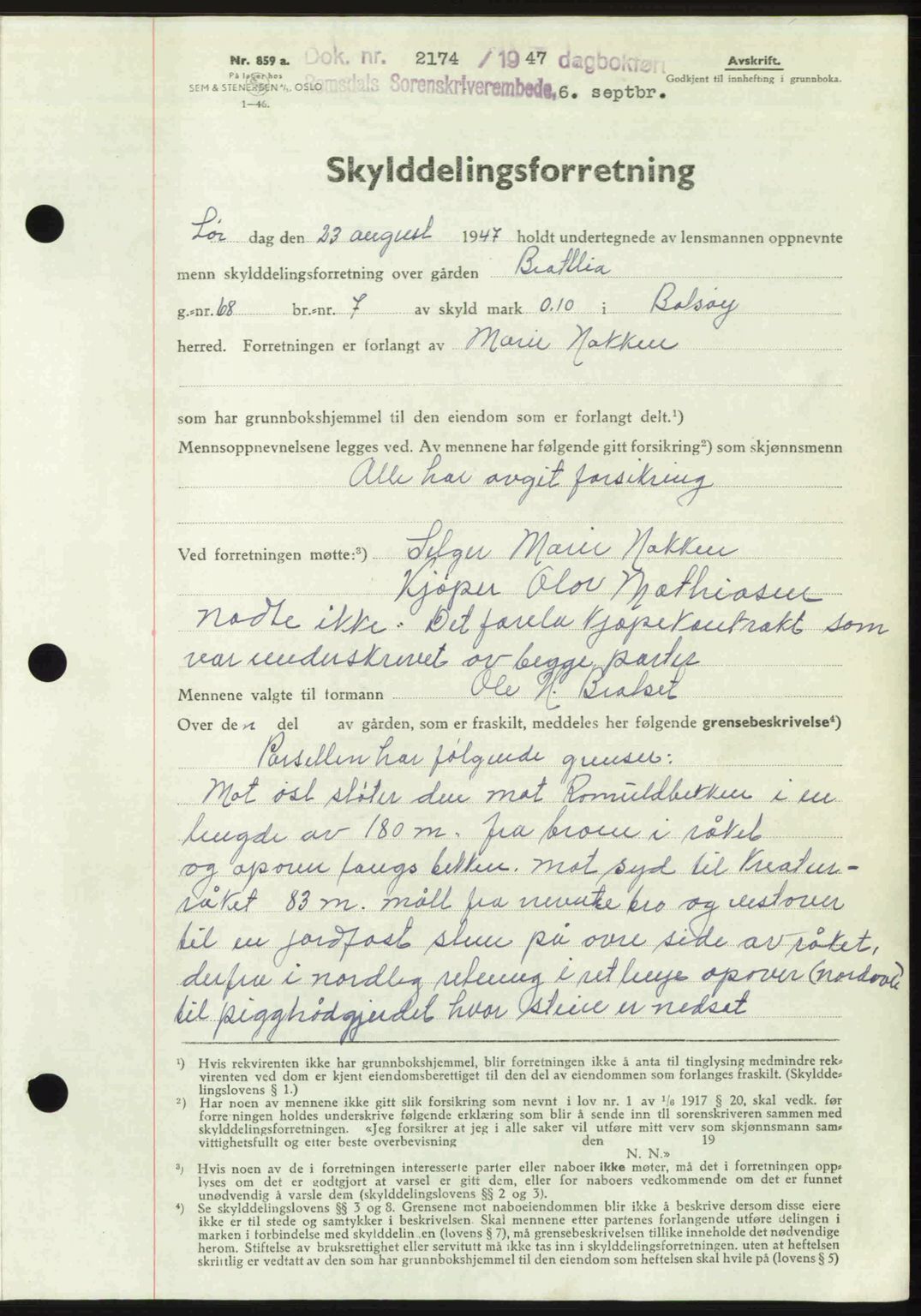 Romsdal sorenskriveri, AV/SAT-A-4149/1/2/2C: Pantebok nr. A24, 1947-1947, Dagboknr: 2174/1947