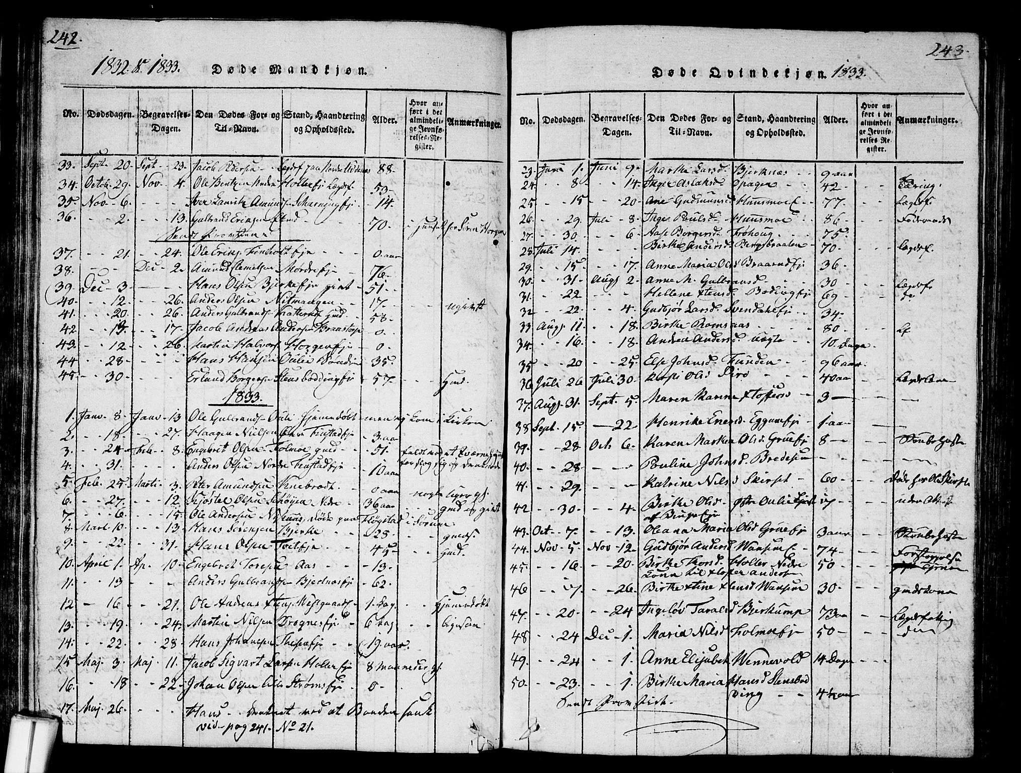 Nes prestekontor Kirkebøker, SAO/A-10410/G/Ga/L0001: Klokkerbok nr. I 1, 1815-1835, s. 242-243