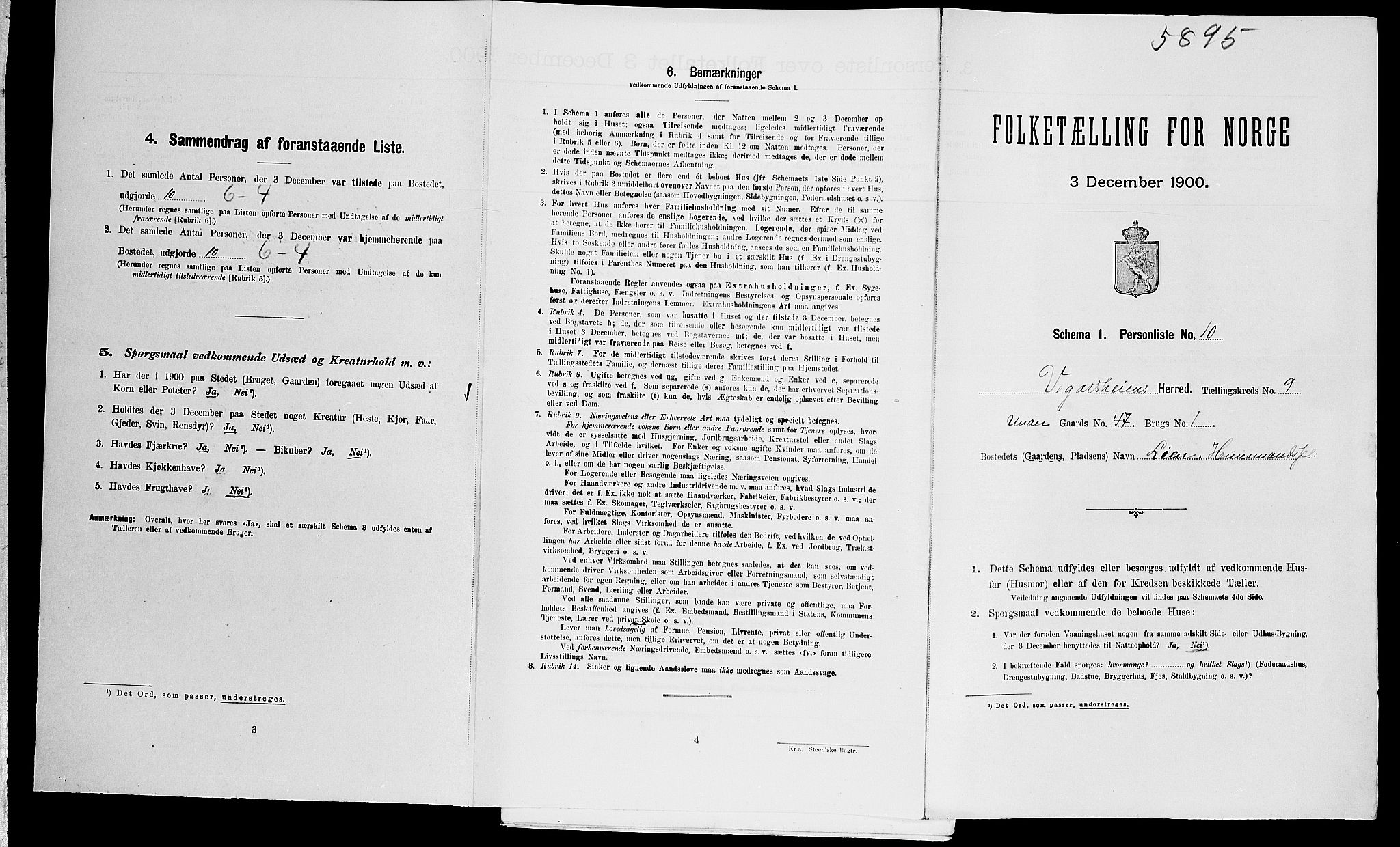 SAK, Folketelling 1900 for 0912 Vegårshei herred, 1900, s. 492