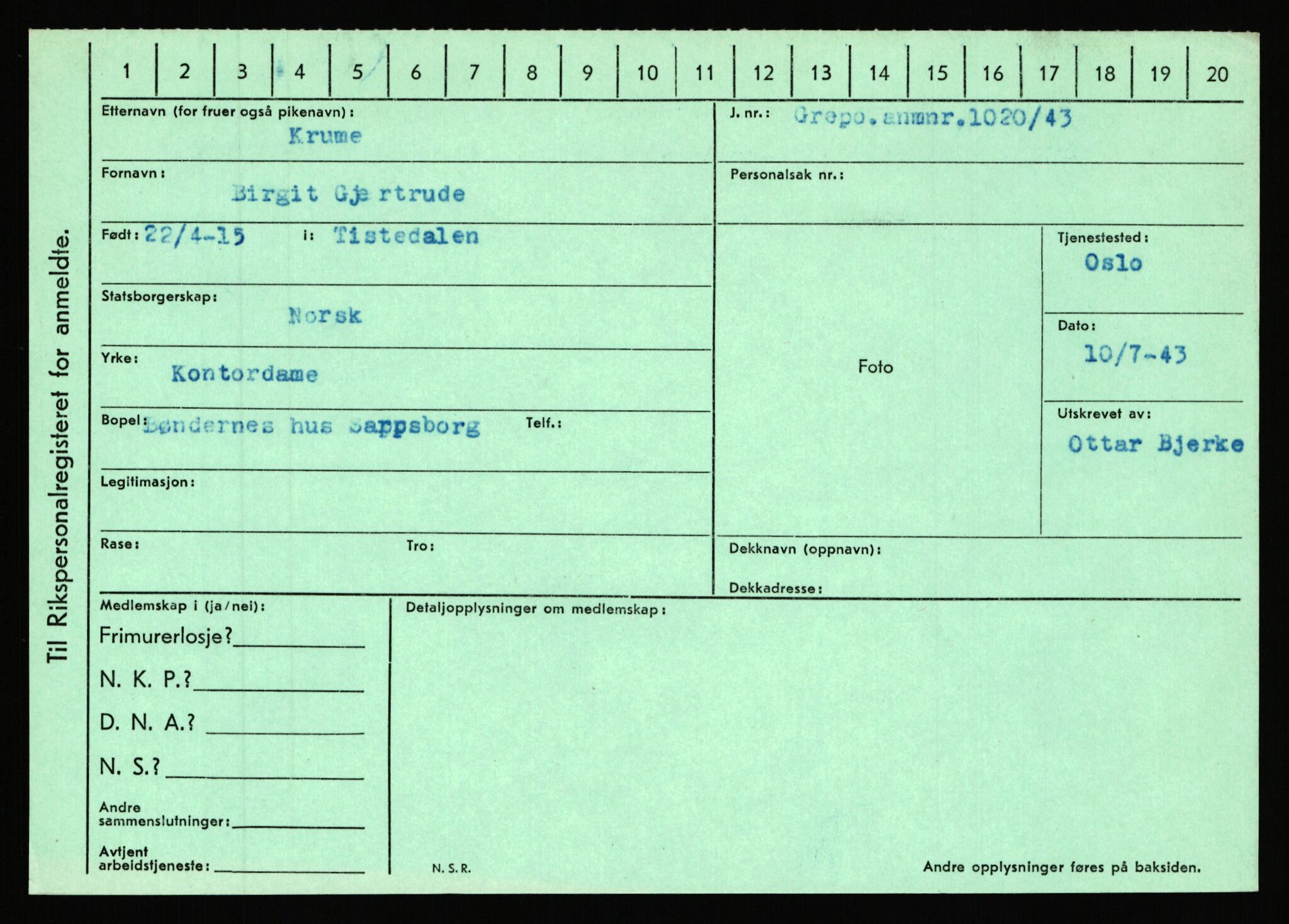 Statspolitiet - Hovedkontoret / Osloavdelingen, AV/RA-S-1329/C/Ca/L0009: Knutsen - Limstrand, 1943-1945, s. 1967